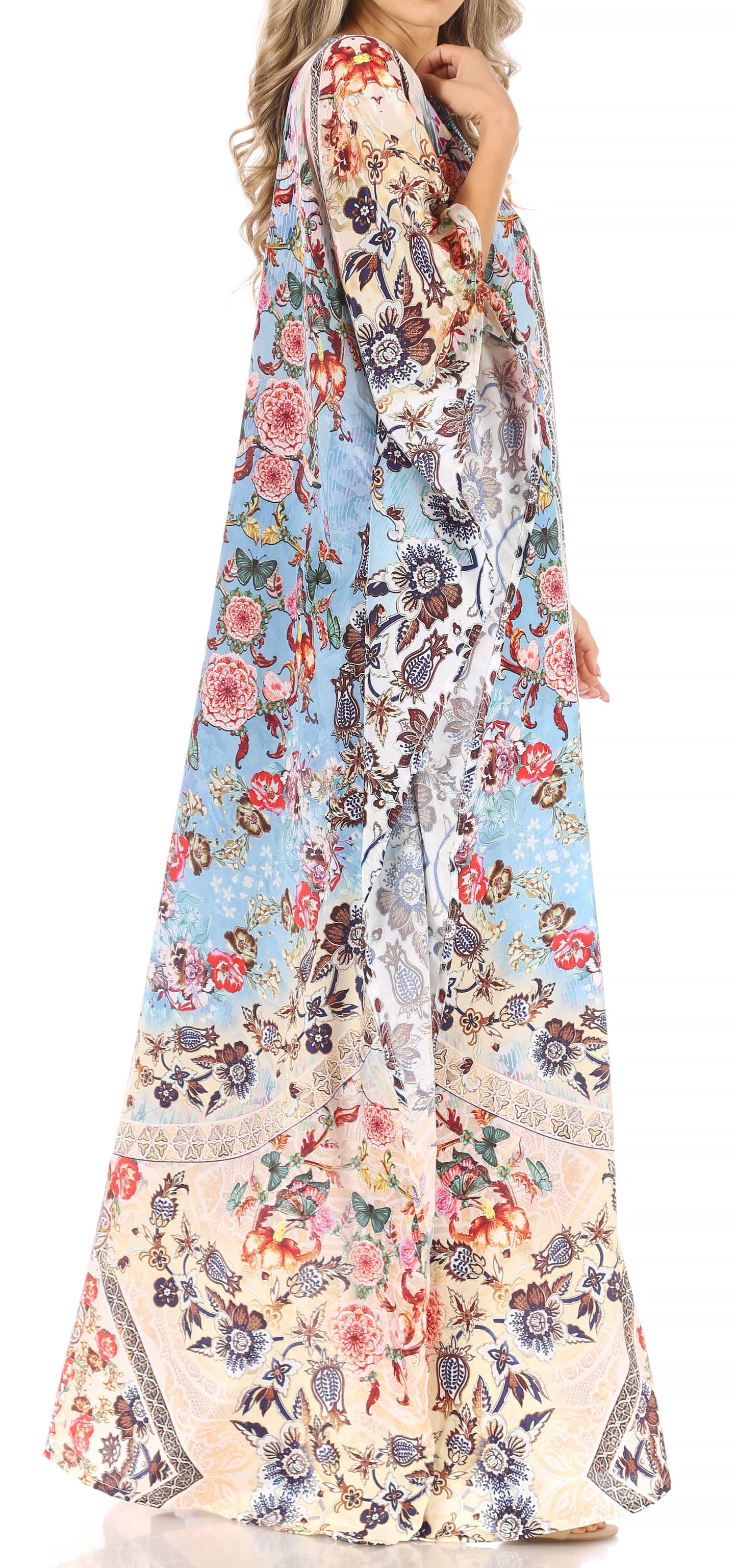 Sakkas Anahi Flowy Design V Neck Long Caftan Dress / Cover Up With Rhinestone - Concordia Style Boutique