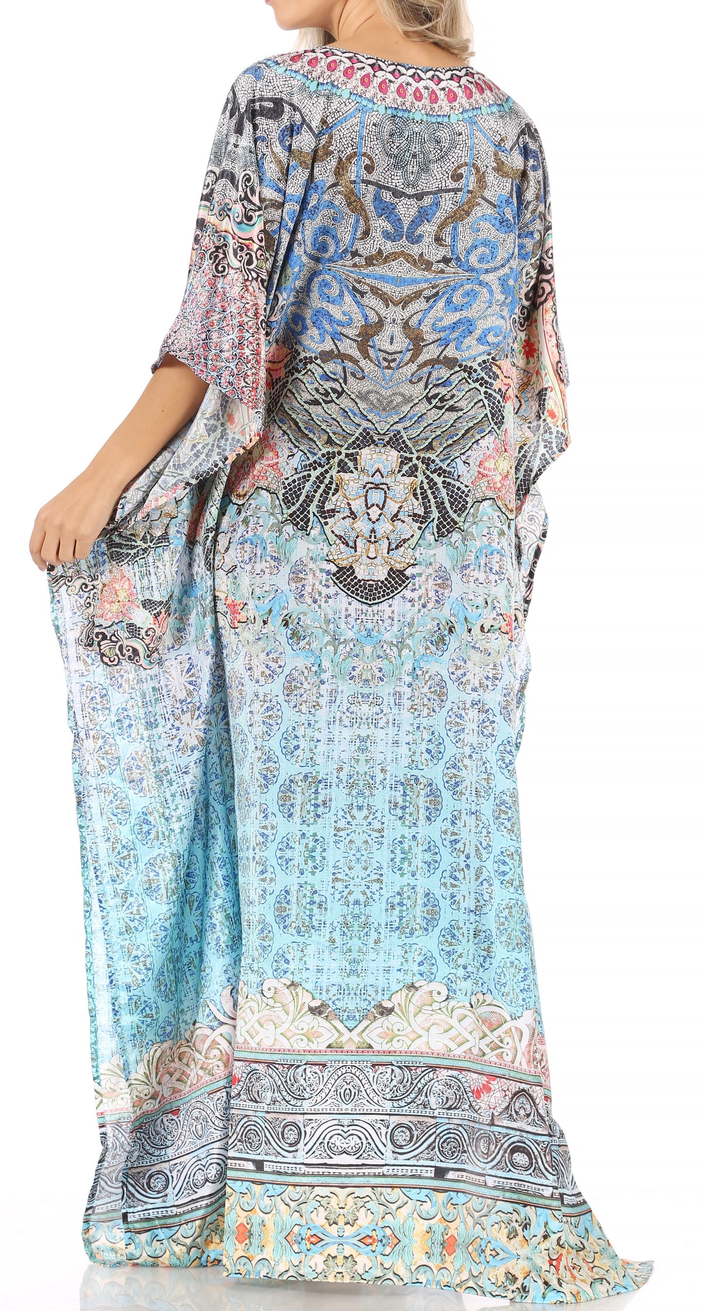 Sakkas Anahi Flowy Design V Neck Long Caftan Dress / Cover Up With Rhinestone - Concordia Style Boutique