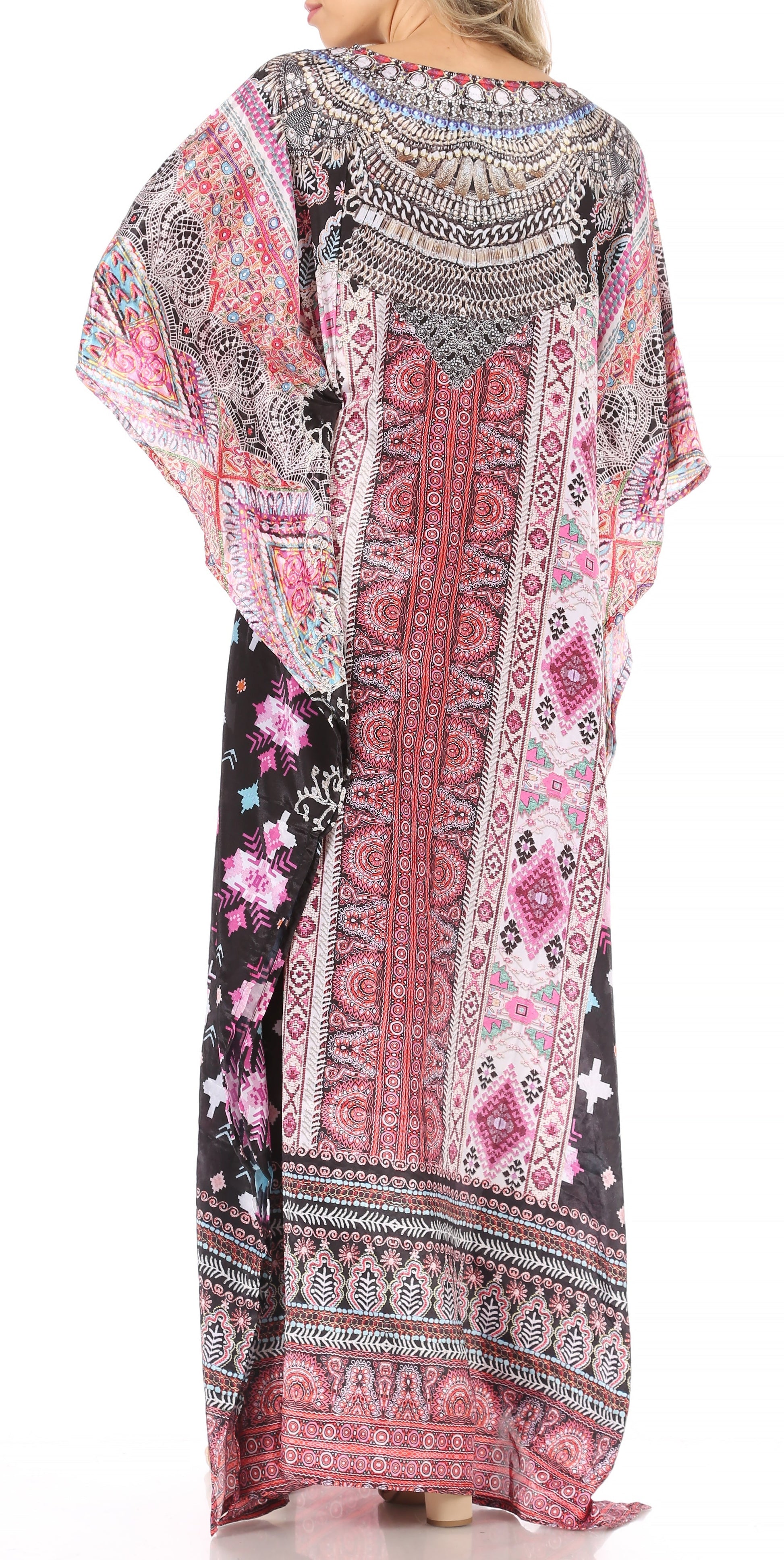 Sakkas Anahi Flowy Design V Neck Long Caftan Dress / Cover Up With Rhinestone - Concordia Style Boutique