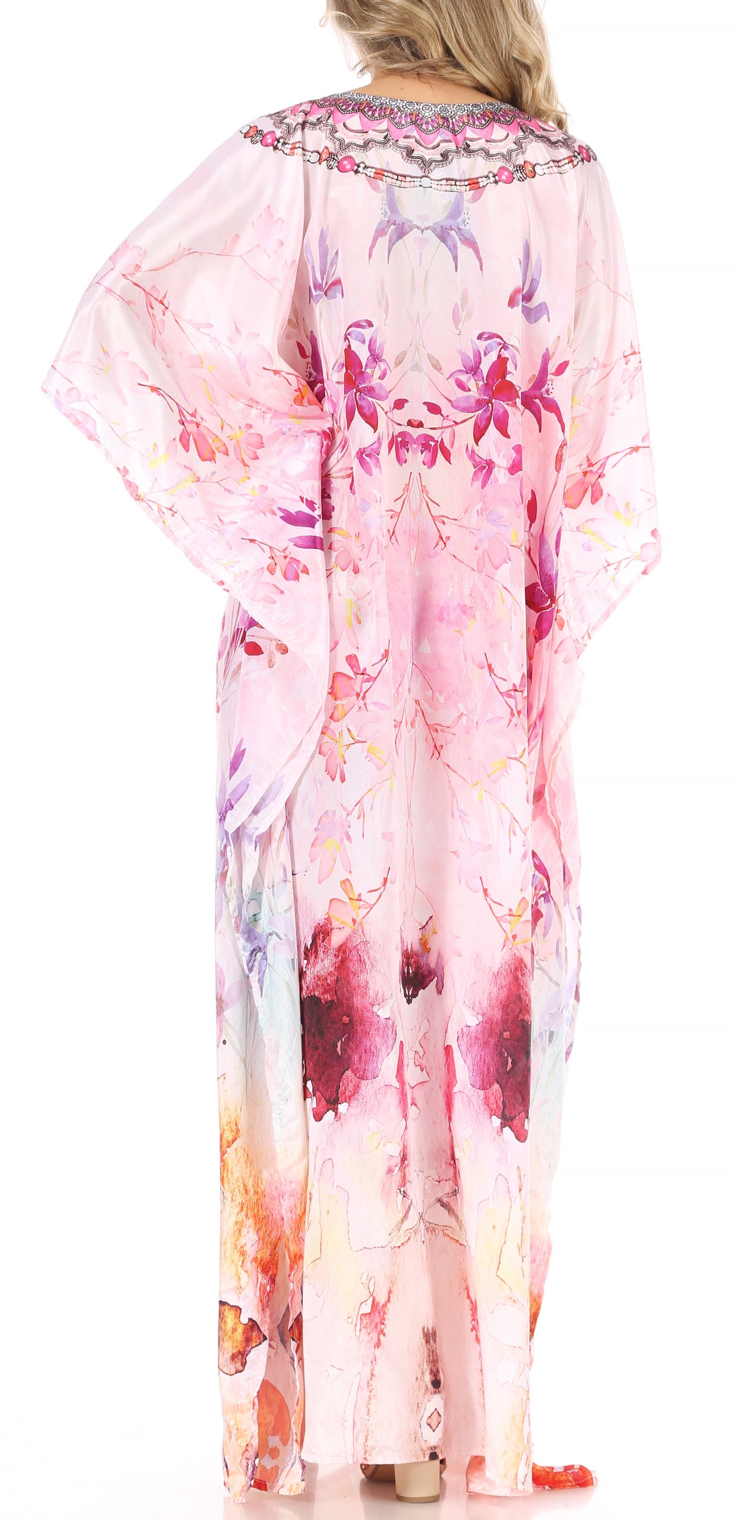 Sakkas Anahi Flowy Design V Neck Long Caftan Dress / Cover Up With Rhinestone - Concordia Style Boutique
