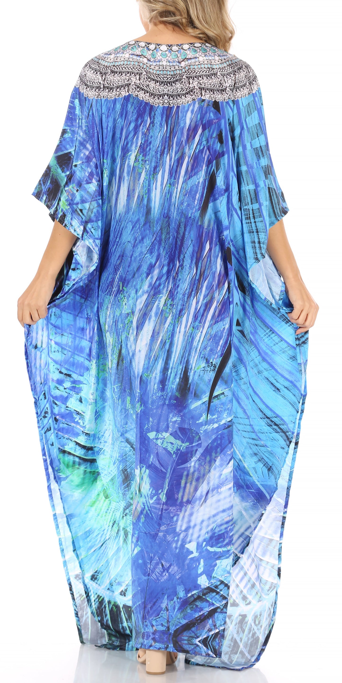 Sakkas Anahi Flowy Design V Neck Long Caftan Dress / Cover Up With Rhinestone - Concordia Style Boutique