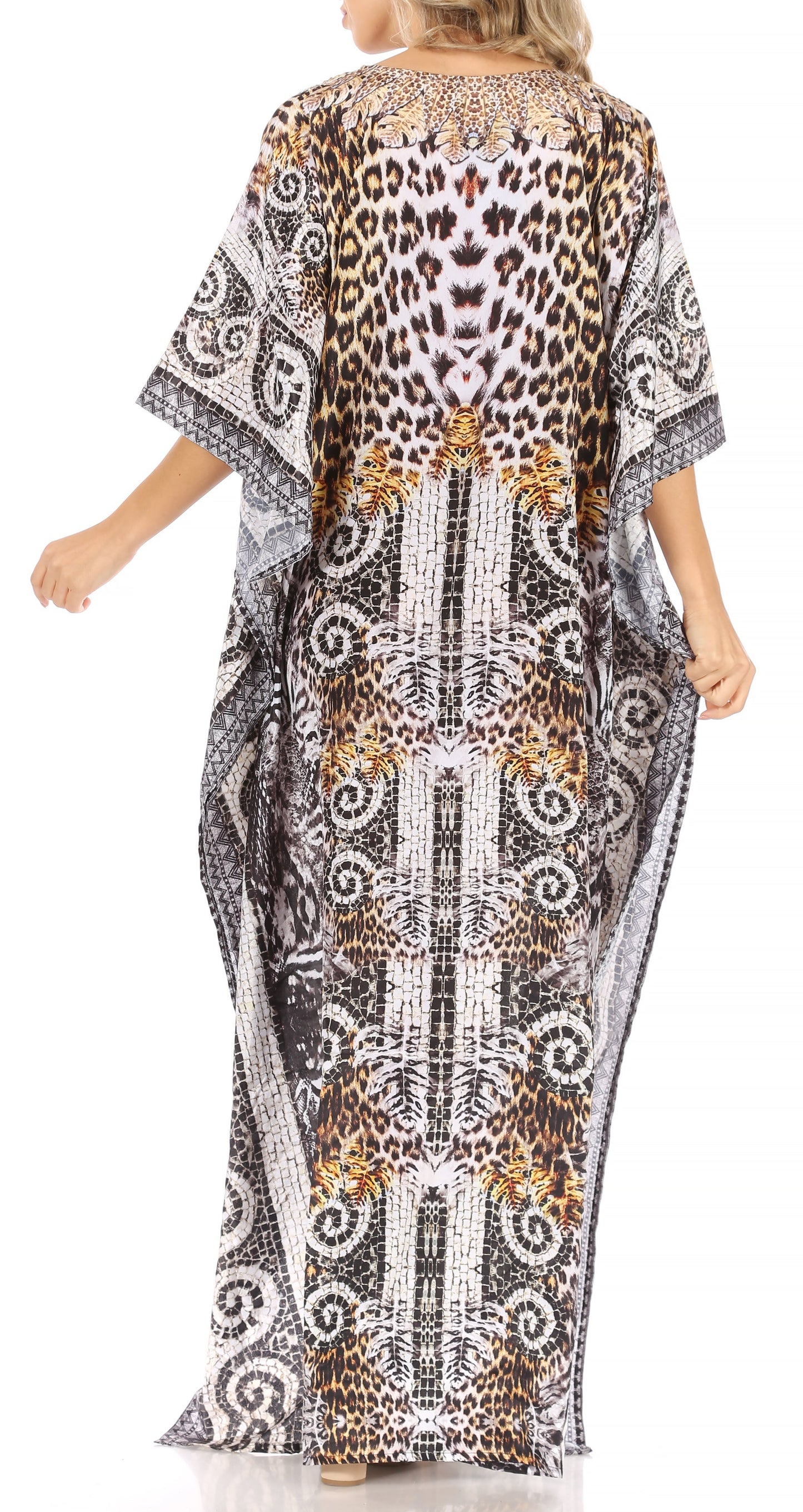 Sakkas Anahi Flowy Design V Neck Long Caftan Dress / Cover Up With Rhinestone - Concordia Style Boutique