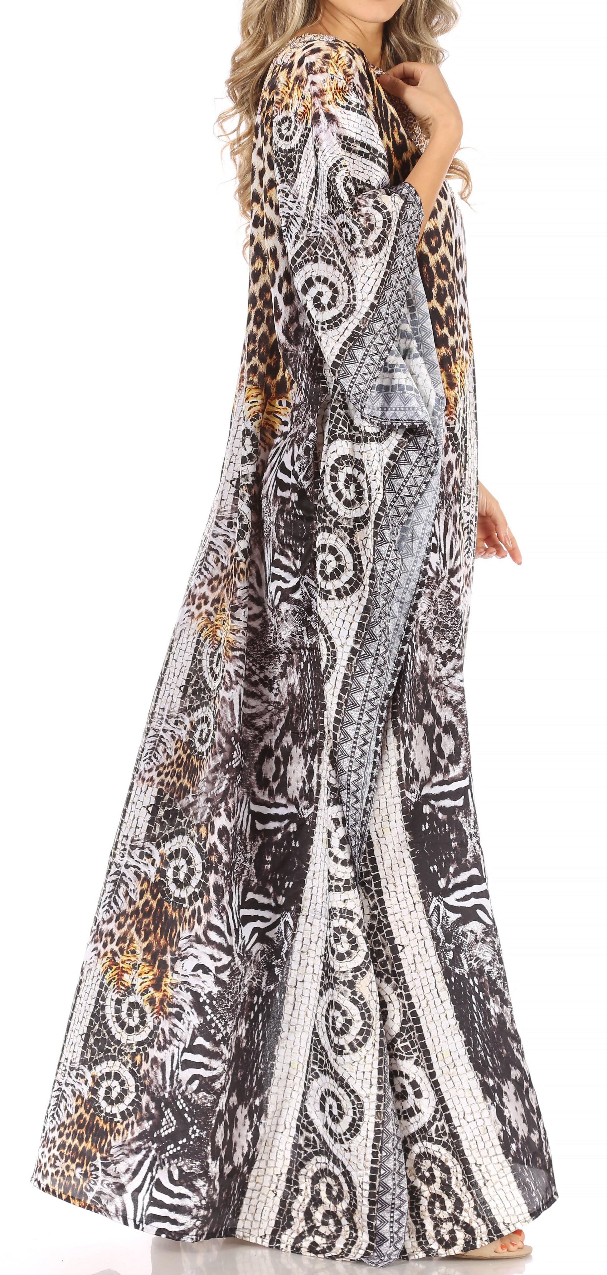 Sakkas Anahi Flowy Design V Neck Long Caftan Dress / Cover Up With Rhinestone - Concordia Style Boutique
