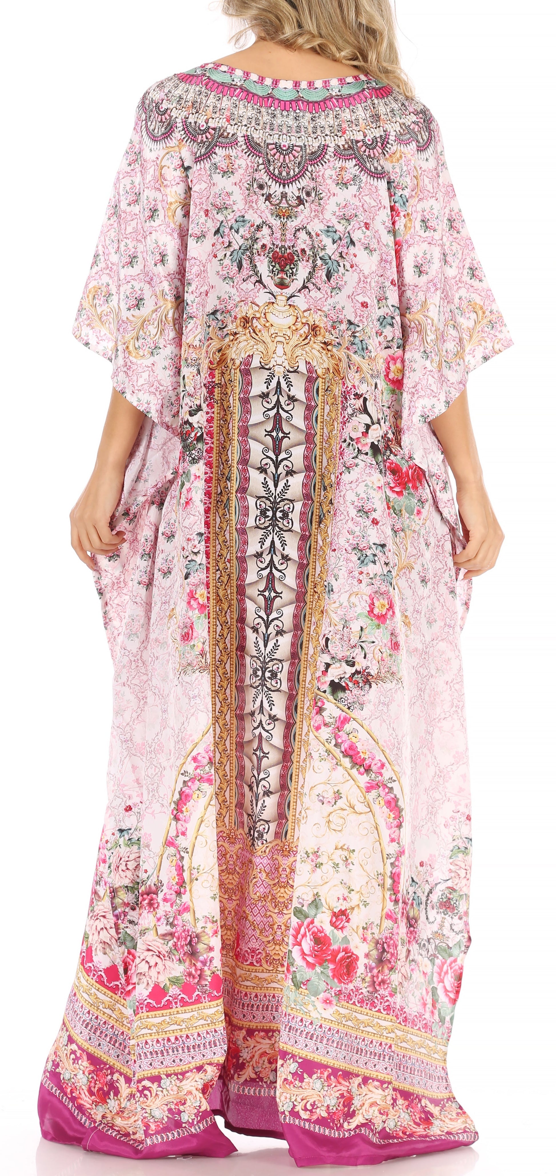 Sakkas Anahi Flowy Design V Neck Long Caftan Dress / Cover Up With Rhinestone - Concordia Style Boutique