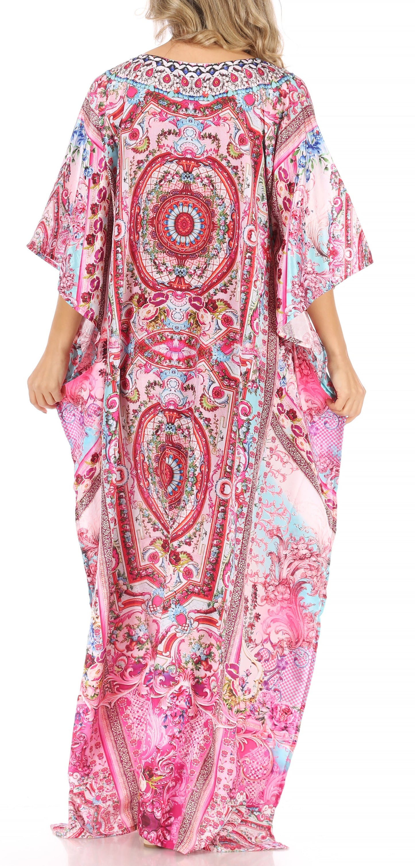 Sakkas Anahi Flowy Design V Neck Long Caftan Dress / Cover Up With Rhinestone - Concordia Style Boutique