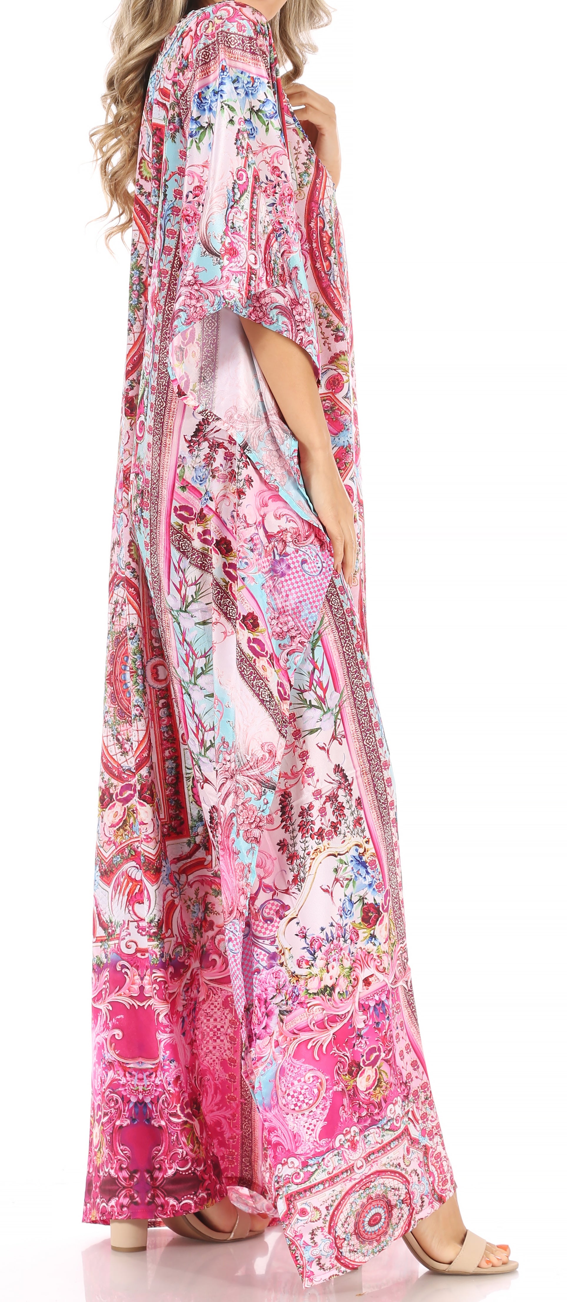 Sakkas Anahi Flowy Design V Neck Long Caftan Dress / Cover Up With Rhinestone - Concordia Style Boutique