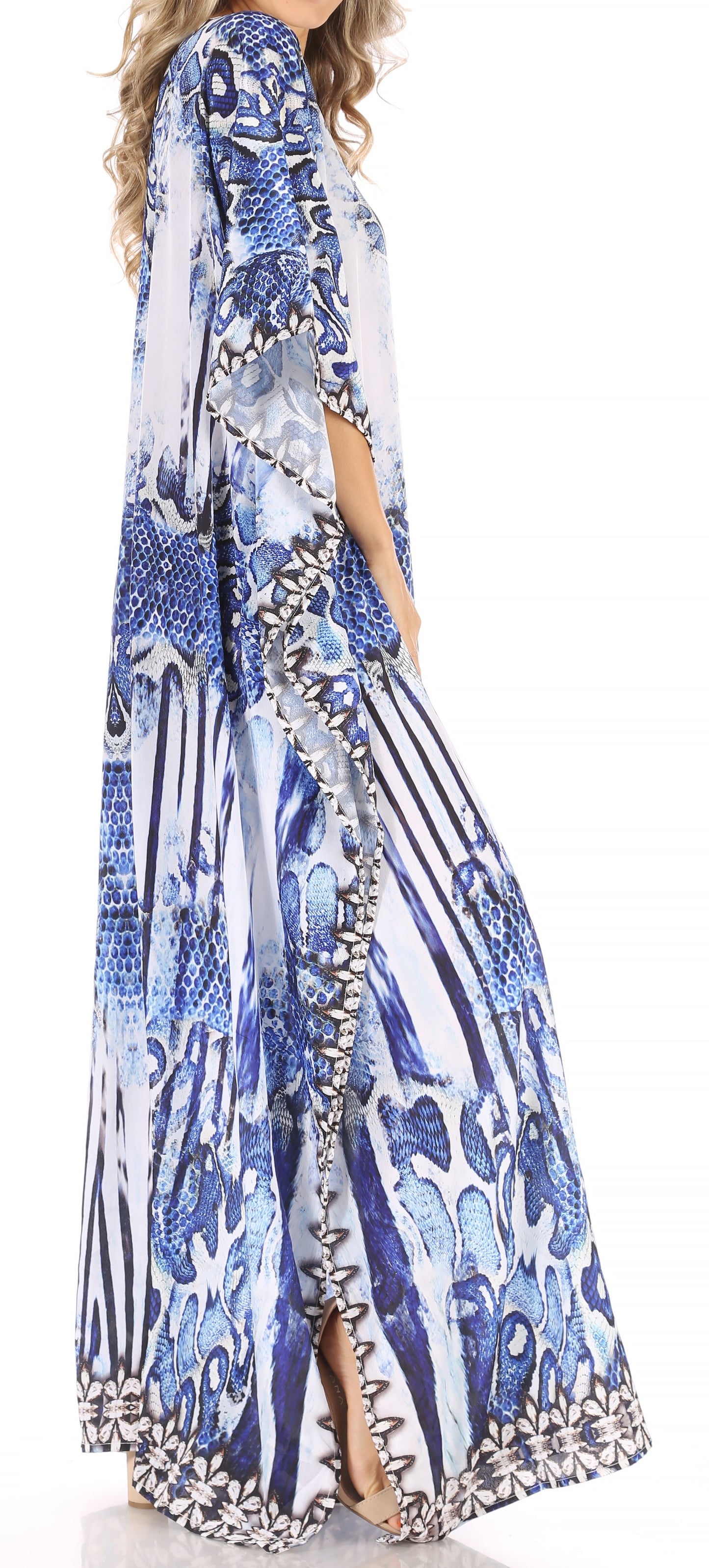 Sakkas Anahi Flowy Design V Neck Long Caftan Dress / Cover Up With Rhinestone - Concordia Style Boutique