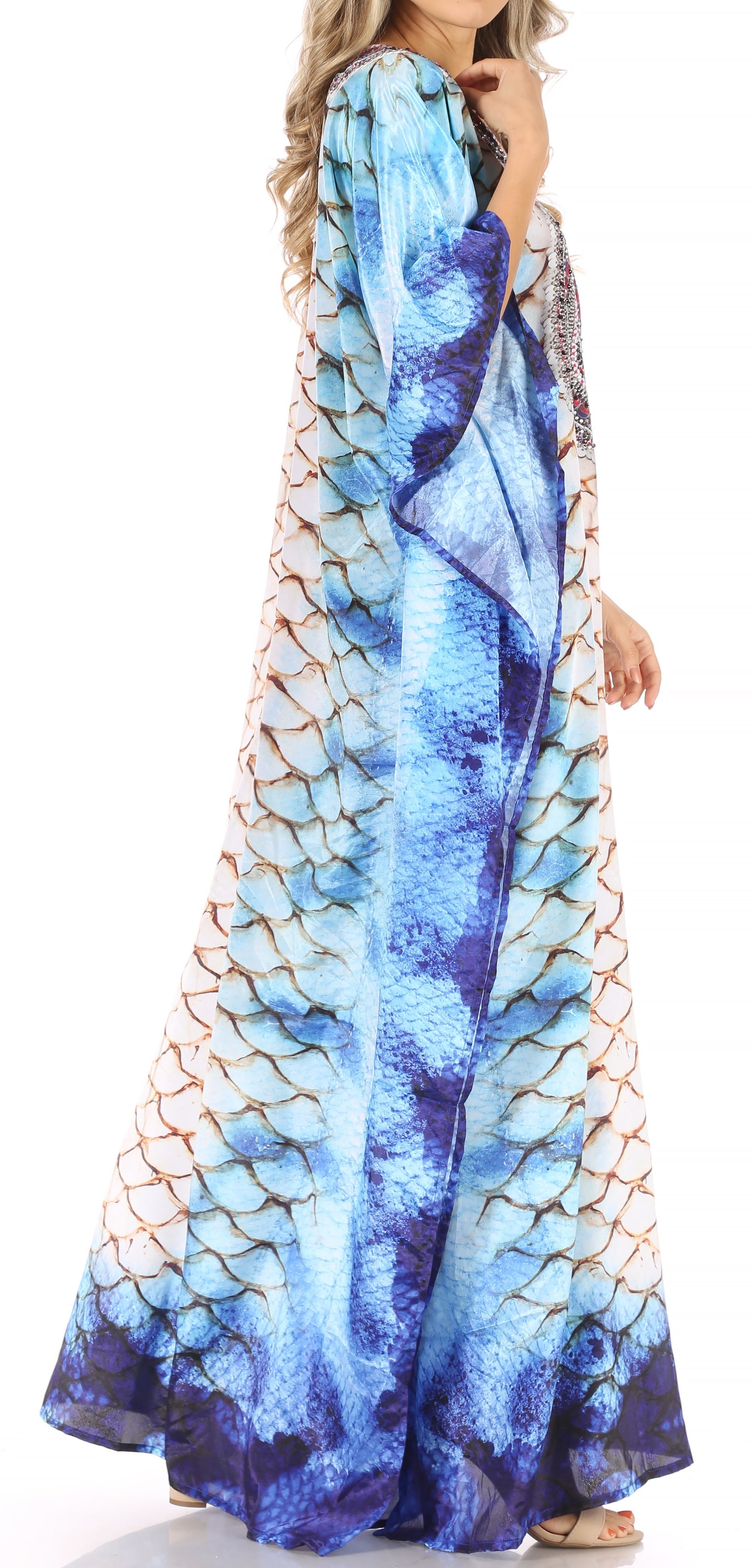 Sakkas Anahi Flowy Design V Neck Long Caftan Dress / Cover Up With Rhinestone - Concordia Style Boutique