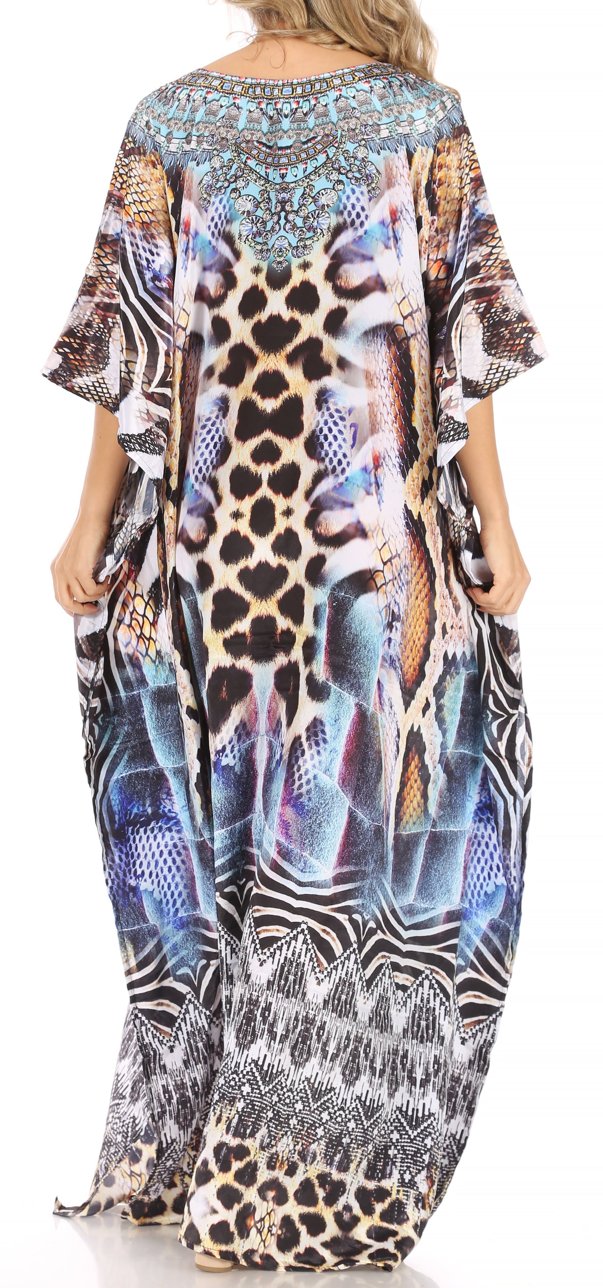 Sakkas Anahi Flowy Design V Neck Long Caftan Dress / Cover Up With Rhinestone - Concordia Style Boutique