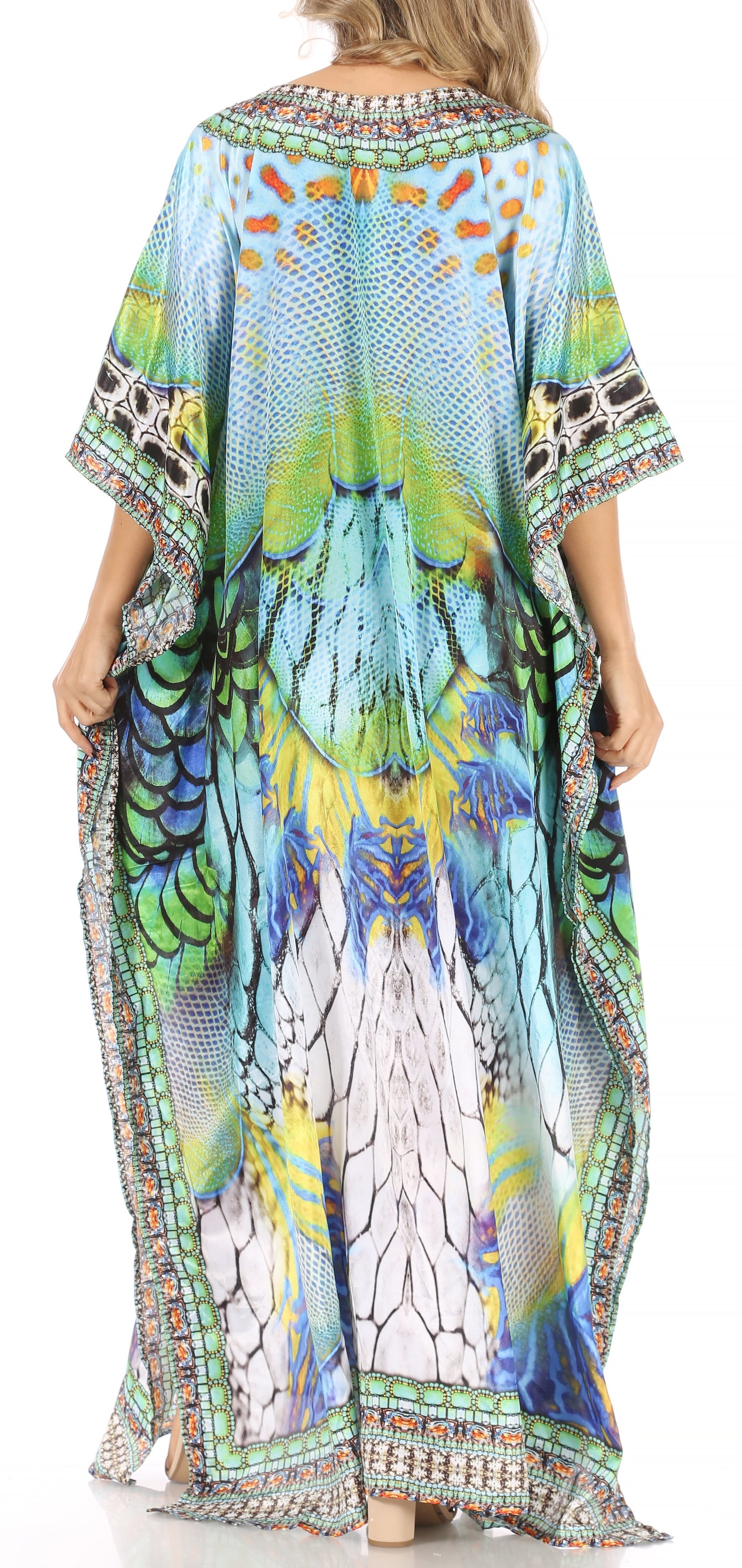 Sakkas Anahi Flowy Design V Neck Long Caftan Dress / Cover Up With Rhinestone - Concordia Style Boutique