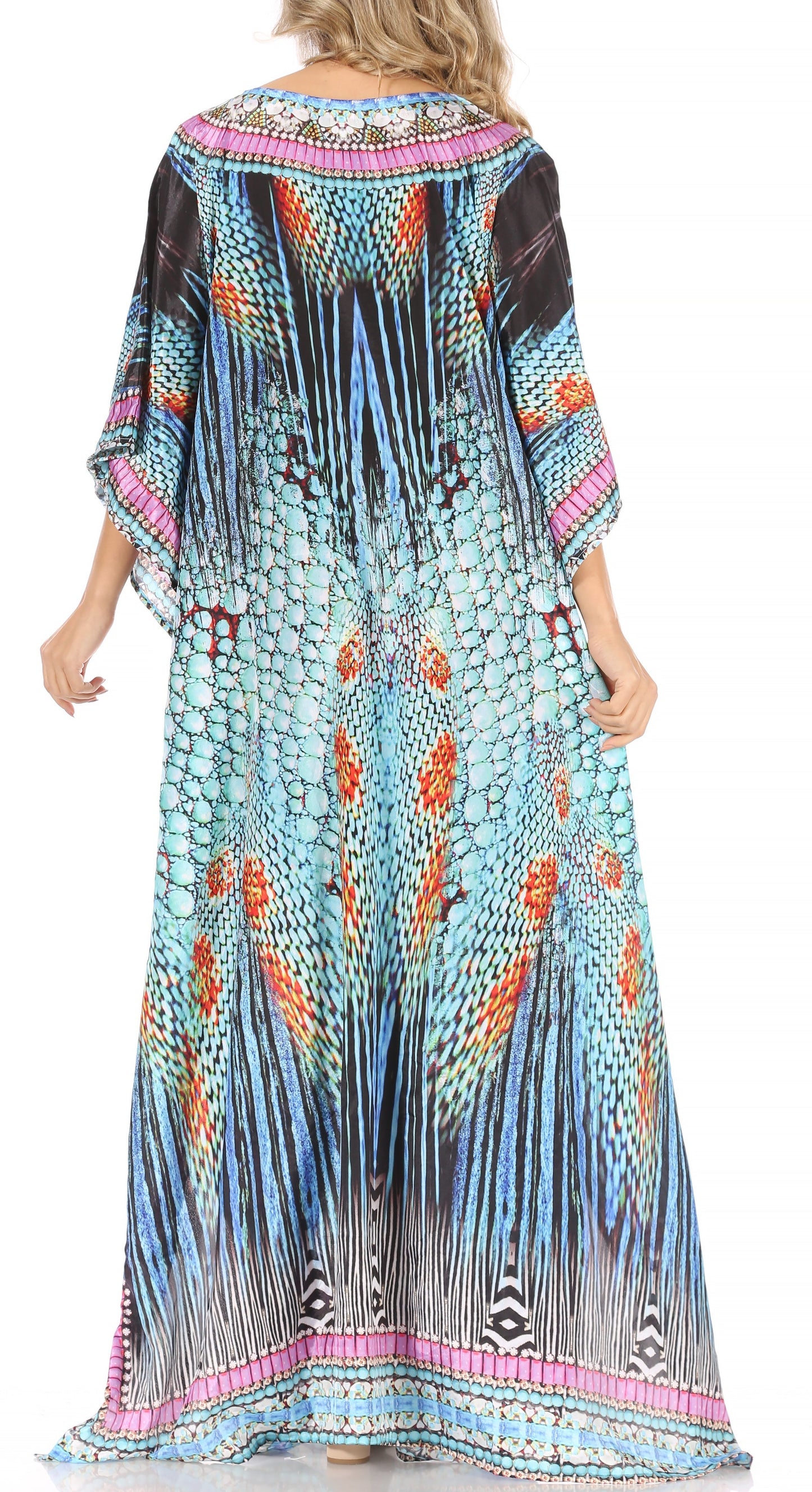 Sakkas Anahi Flowy Design V Neck Long Caftan Dress / Cover Up With Rhinestone - Concordia Style Boutique