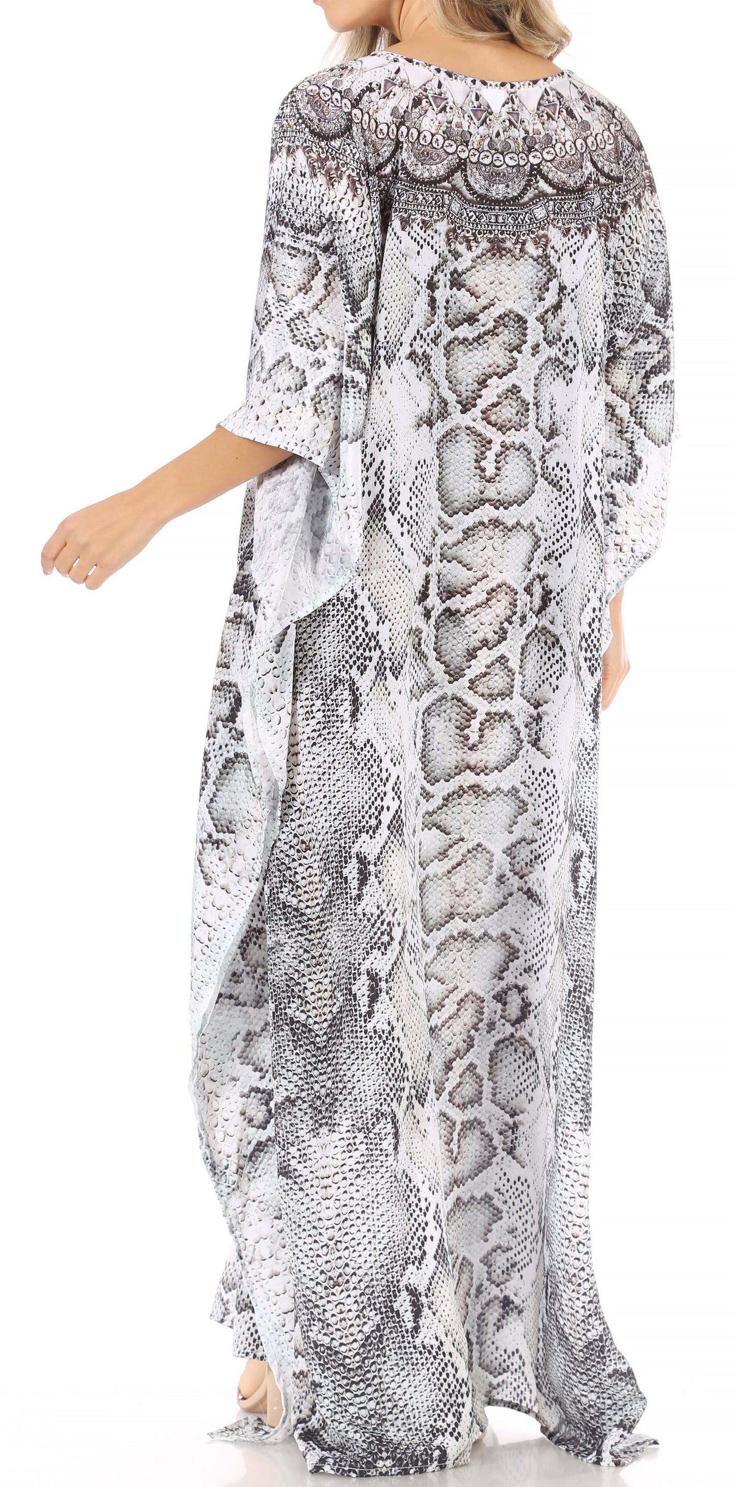 Sakkas Anahi Flowy Design V Neck Long Caftan Dress / Cover Up With Rhinestone - Concordia Style Boutique