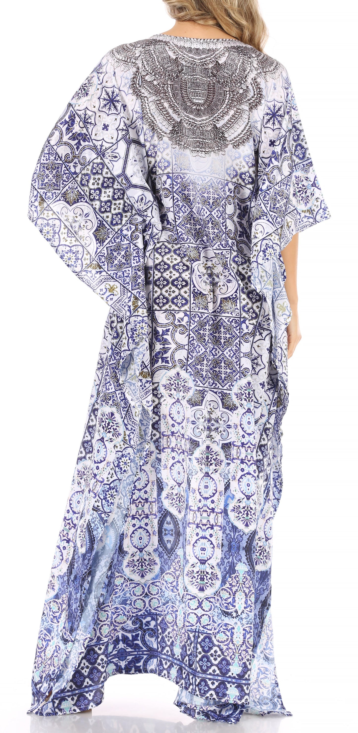 Sakkas Anahi Flowy Design V Neck Long Caftan Dress / Cover Up With Rhinestone - Concordia Style Boutique