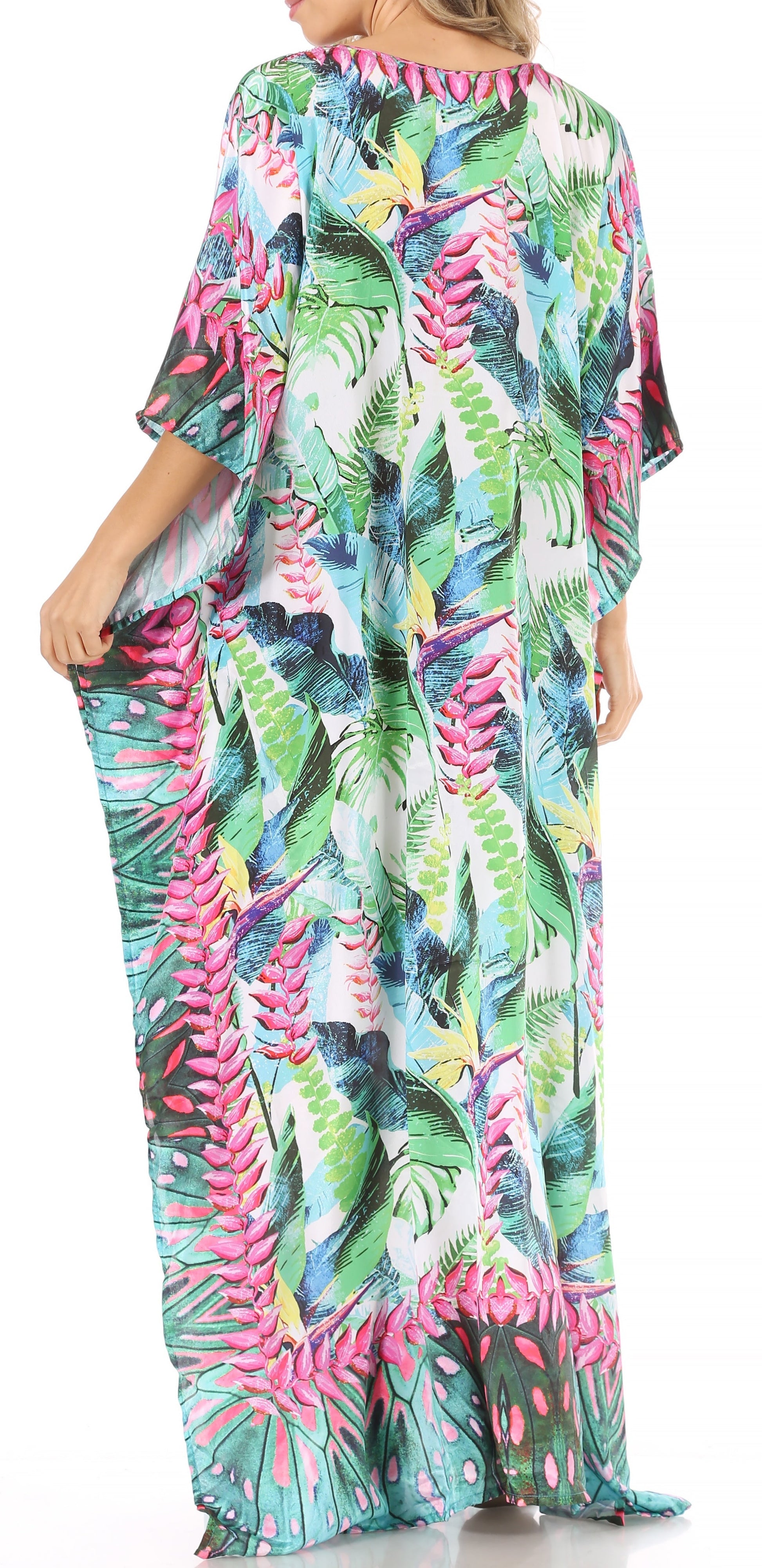 Sakkas Anahi Flowy Design V Neck Long Caftan Dress / Cover Up With Rhinestone - Concordia Style Boutique