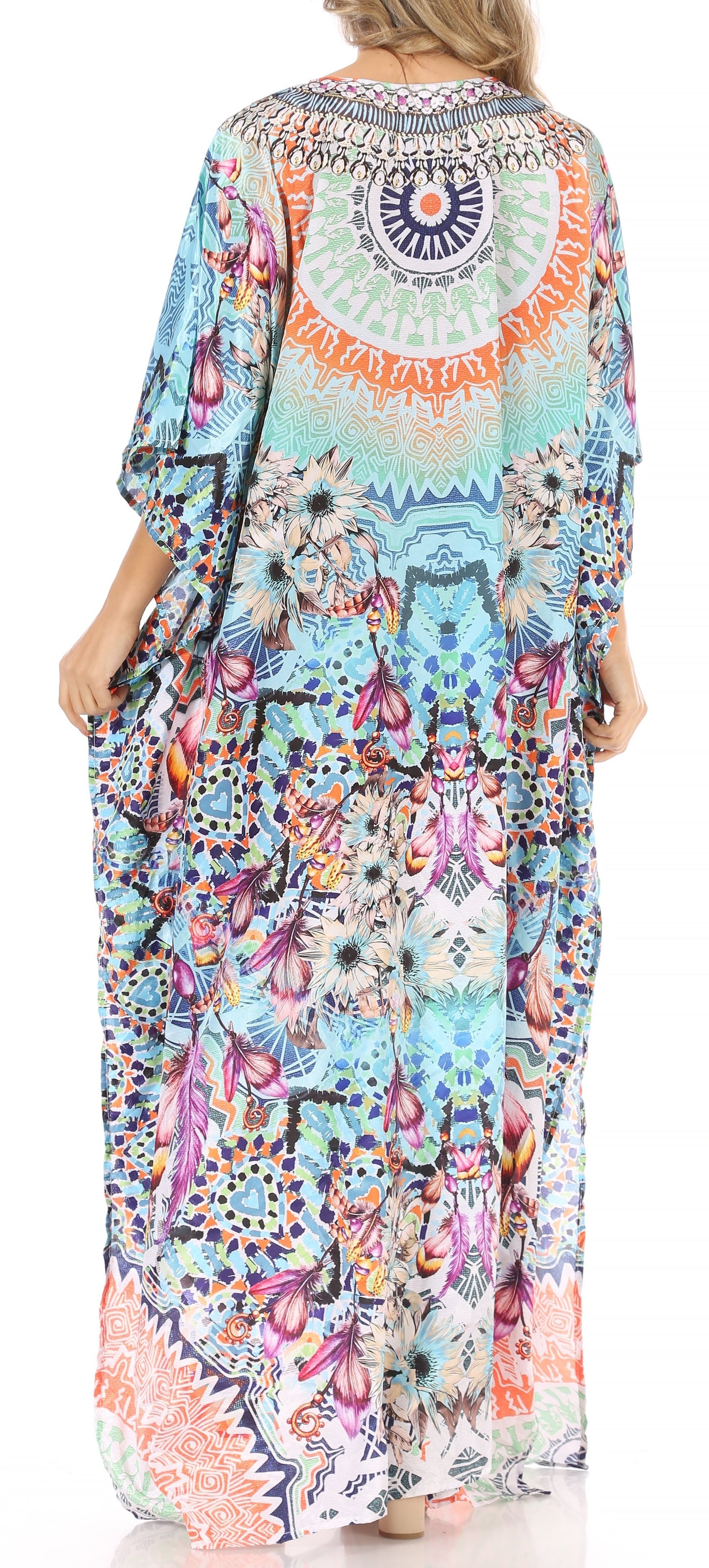 Sakkas Anahi Flowy Design V Neck Long Caftan Dress / Cover Up With Rhinestone - Concordia Style Boutique