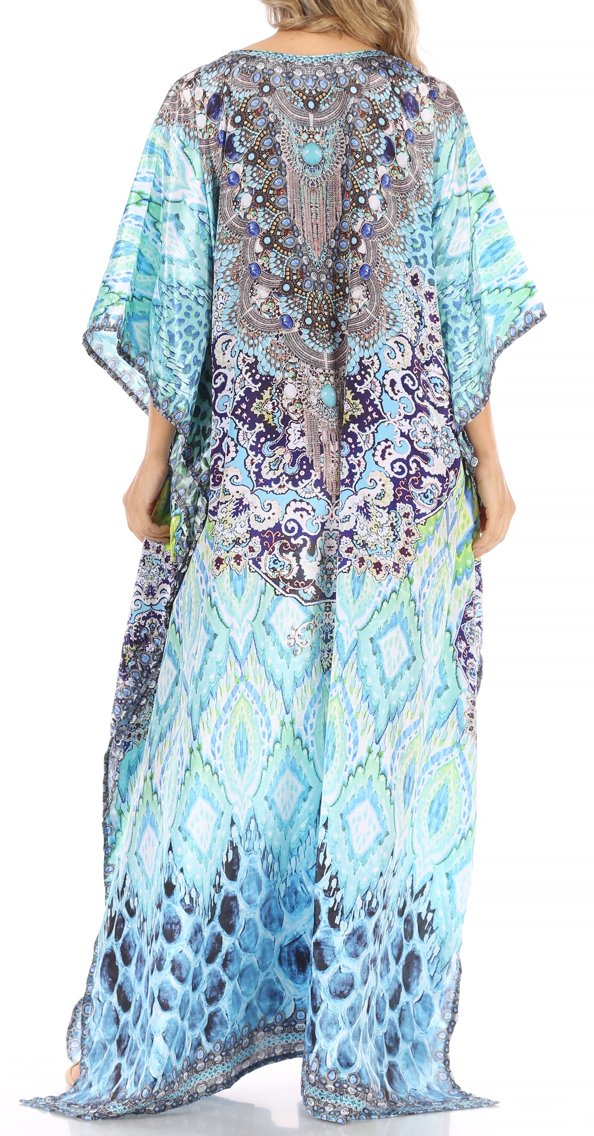 Sakkas Anahi Flowy Design V Neck Long Caftan Dress / Cover Up With Rhinestone - Concordia Style Boutique