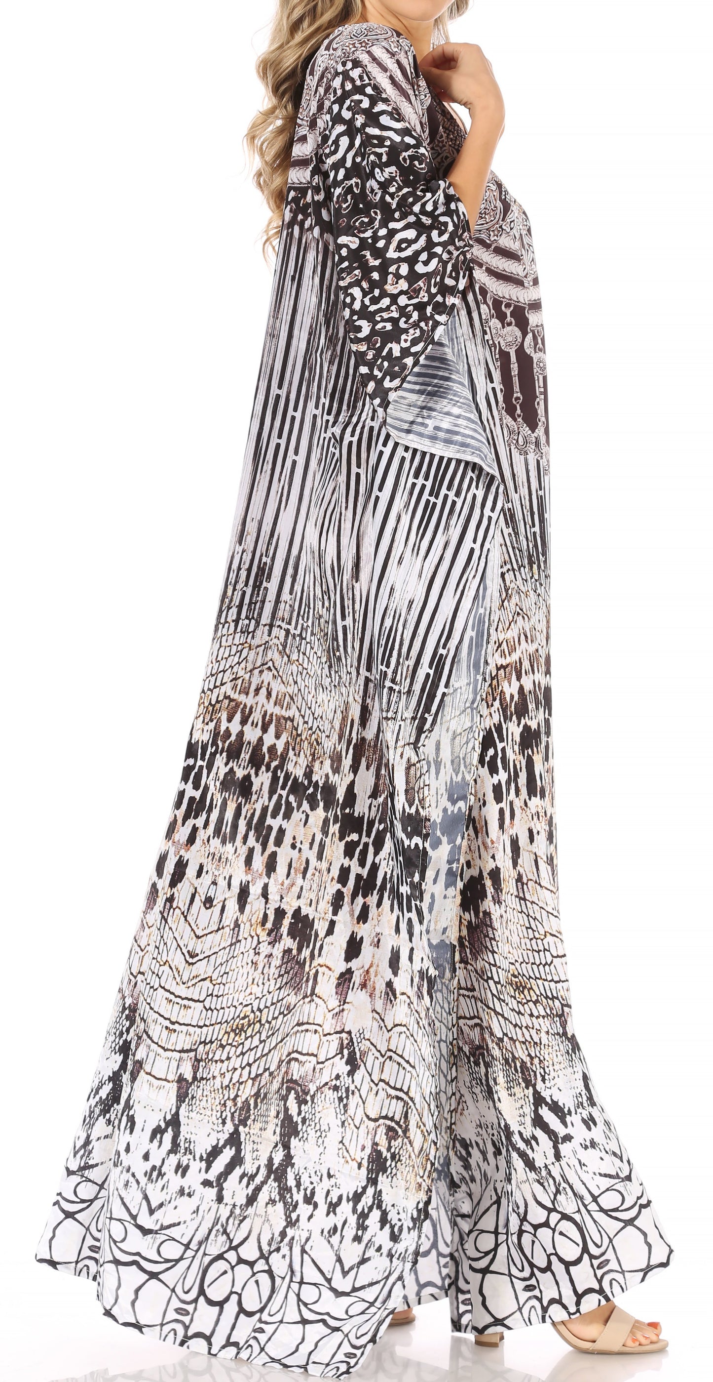 Sakkas Anahi Flowy Design V Neck Long Caftan Dress / Cover Up With Rhinestone - Concordia Style Boutique