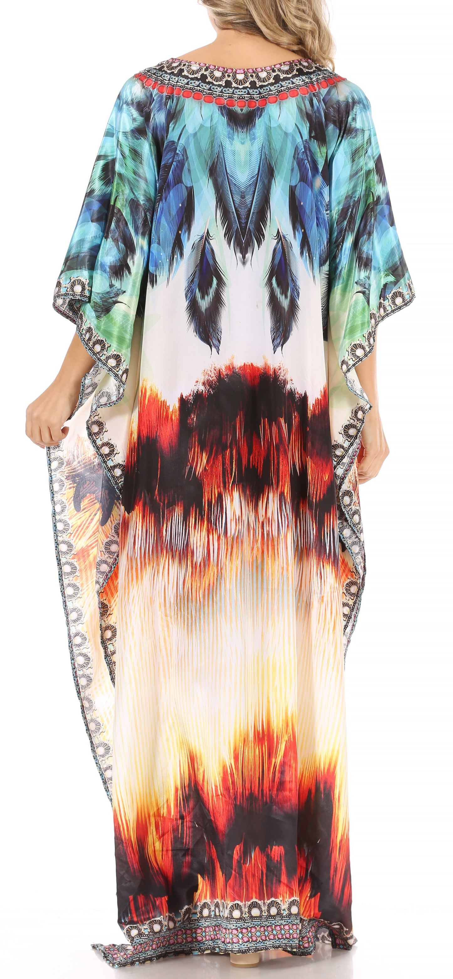 Sakkas Anahi Flowy Design V Neck Long Caftan Dress / Cover Up With Rhinestone - Concordia Style Boutique