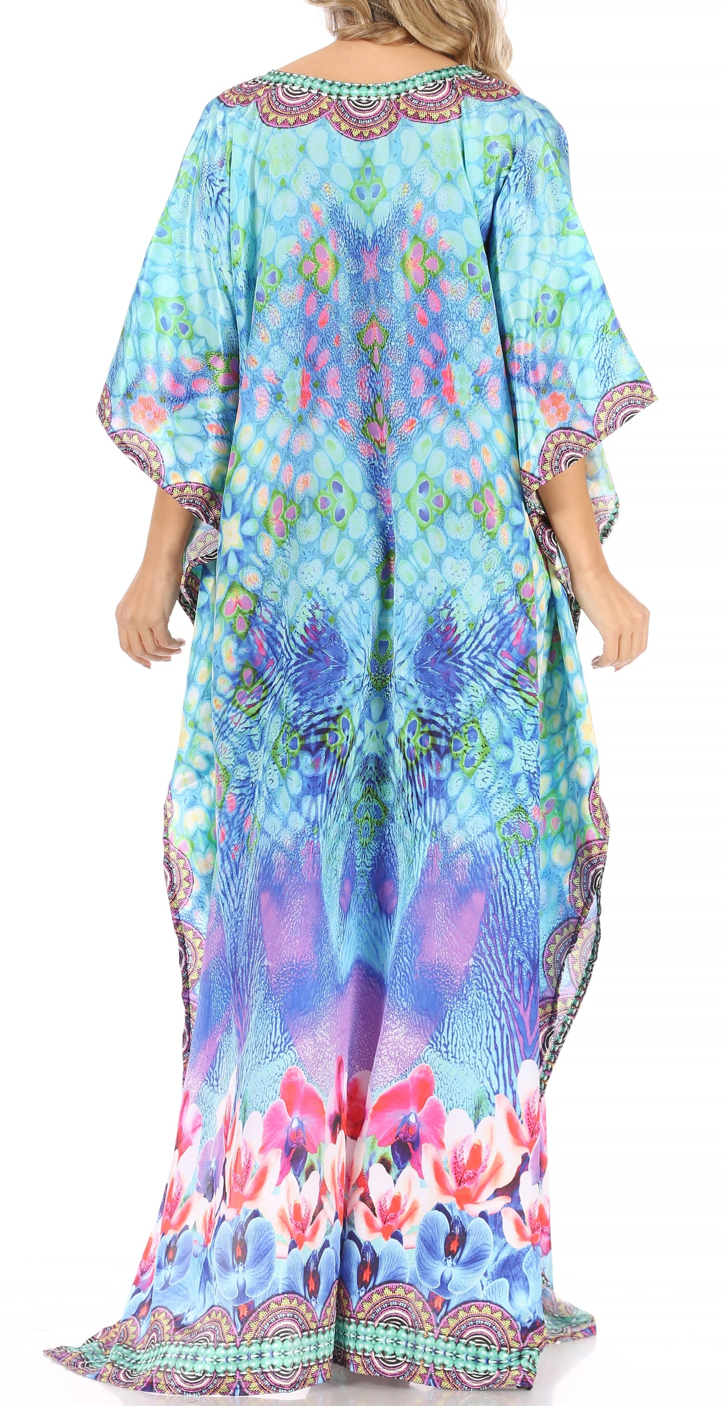 Sakkas Anahi Flowy Design V Neck Long Caftan Dress / Cover Up With Rhinestone - Concordia Style Boutique