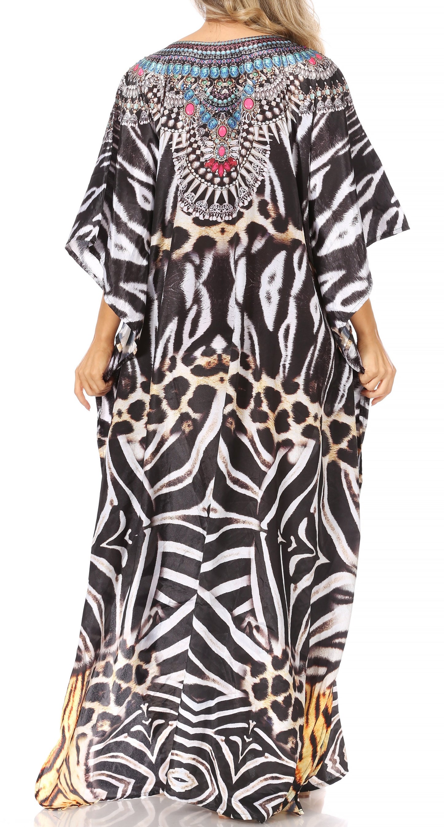 Sakkas Anahi Flowy Design V Neck Long Caftan Dress / Cover Up With Rhinestone - Concordia Style Boutique