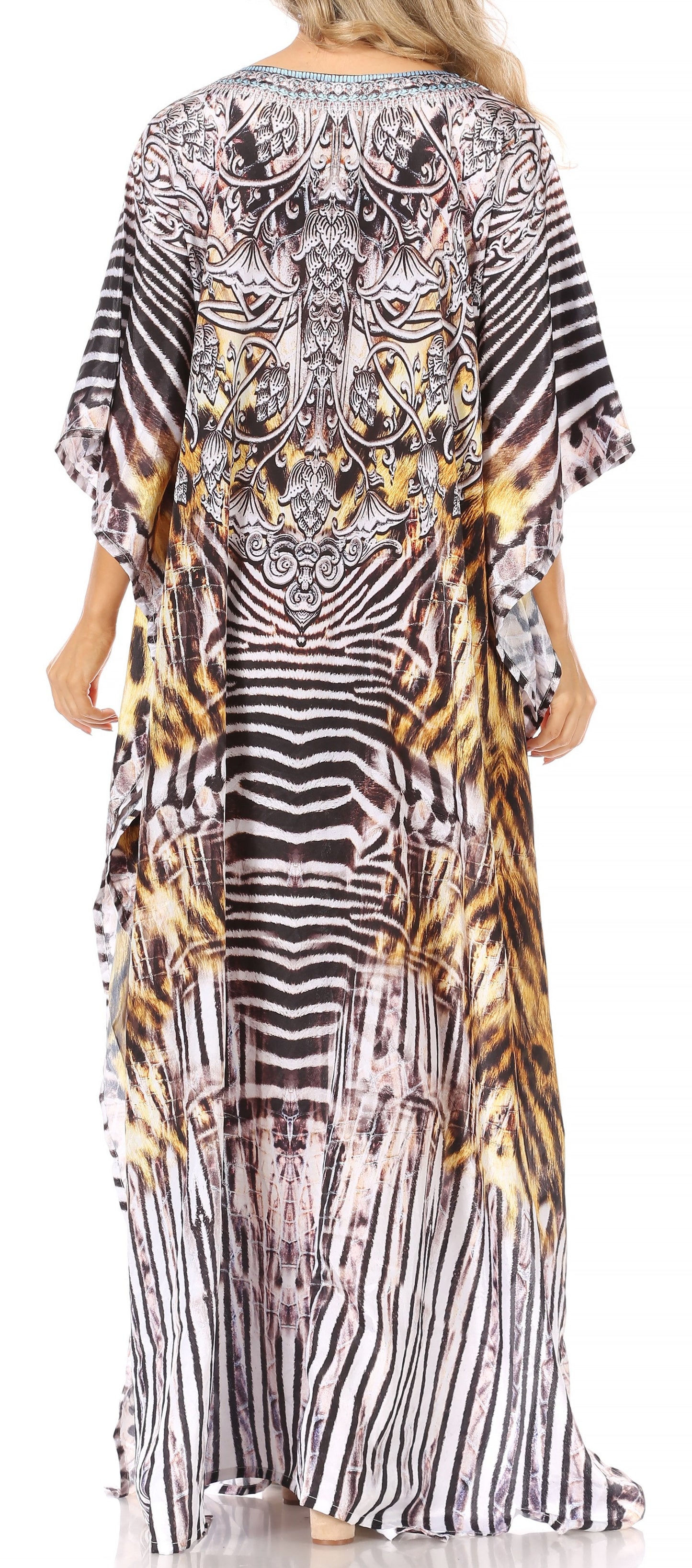 Sakkas Anahi Flowy Design V Neck Long Caftan Dress / Cover Up With Rhinestone - Concordia Style Boutique