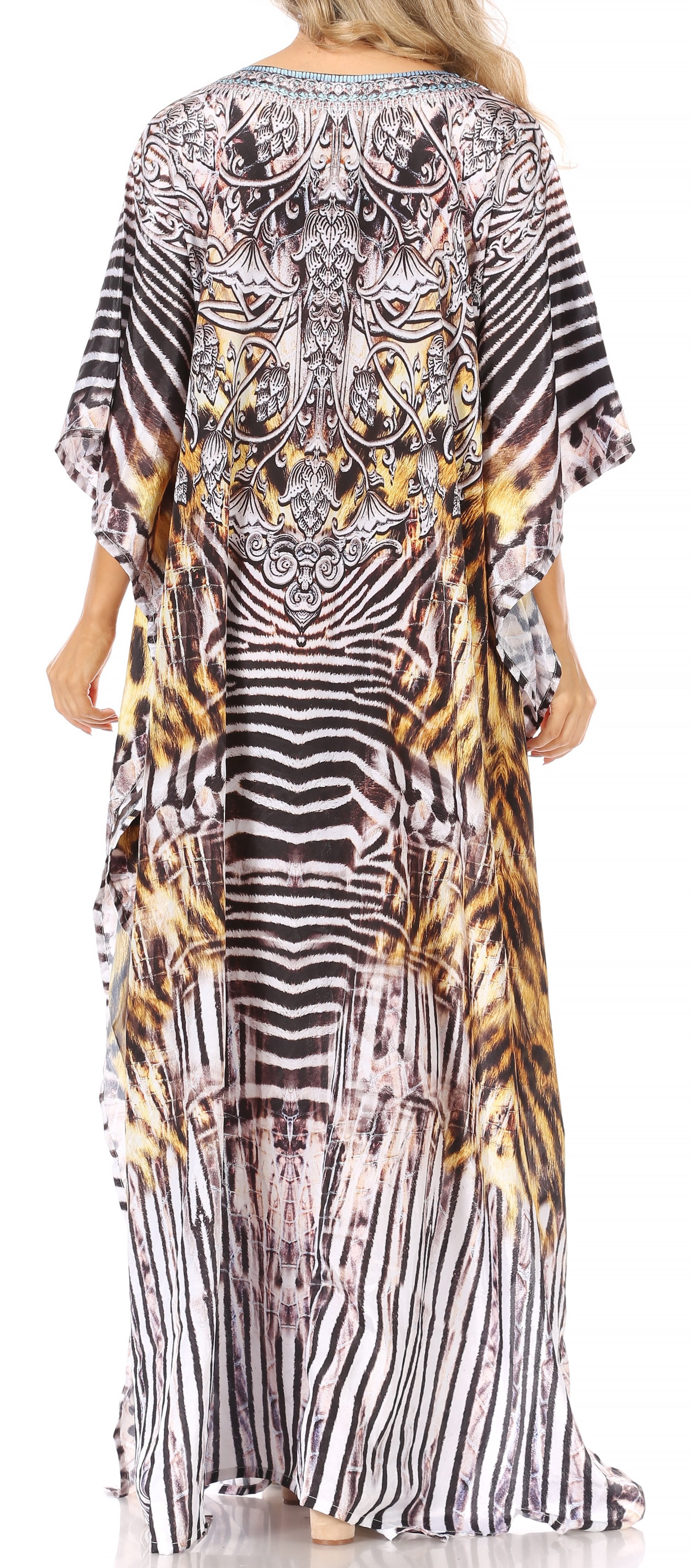 Sakkas Anahi Flowy Design V Neck Long Caftan Dress / Cover Up With Rhinestone - Concordia Style Boutique