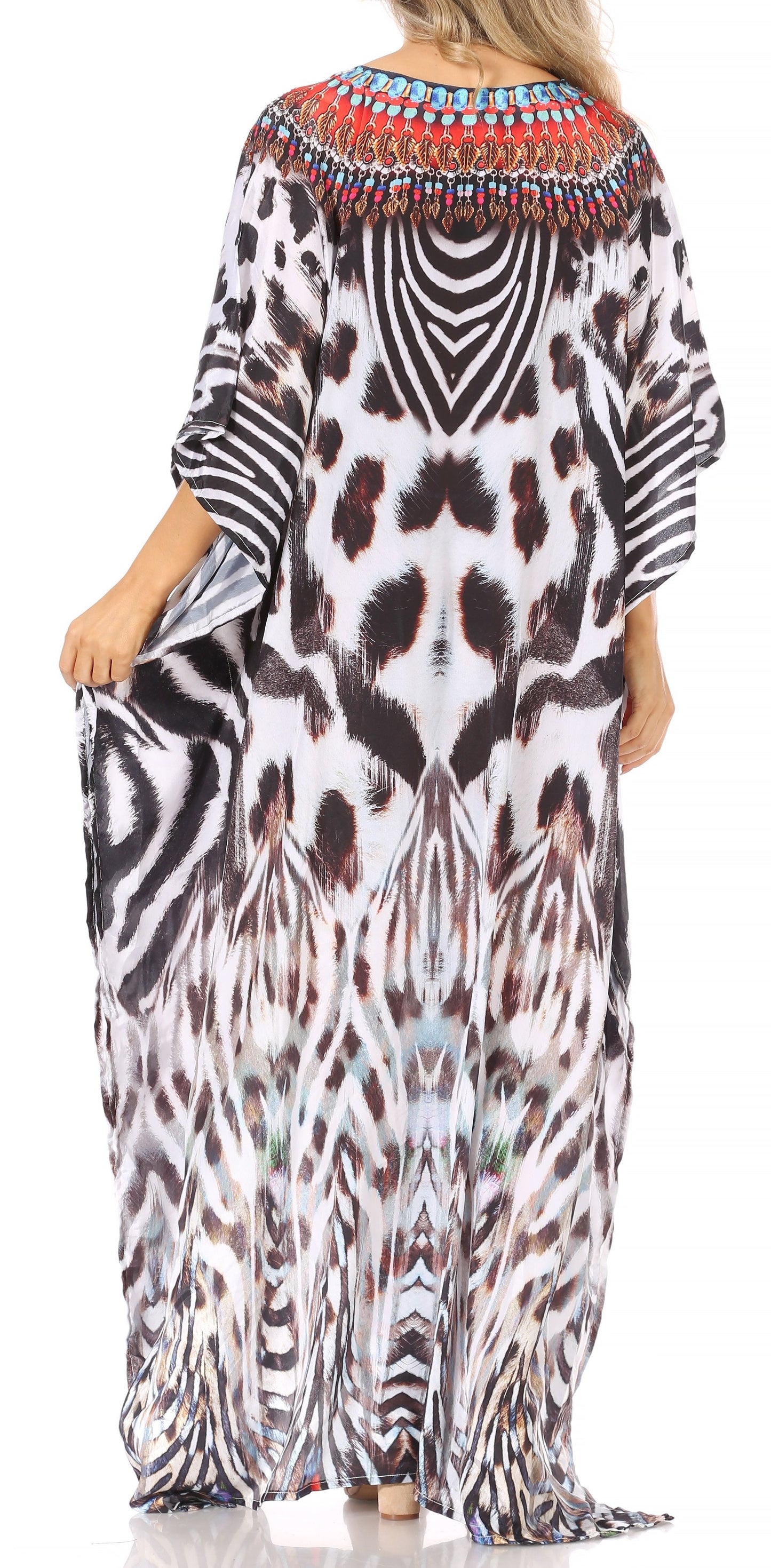 Sakkas Anahi Flowy Design V Neck Long Caftan Dress / Cover Up With Rhinestone - Concordia Style Boutique
