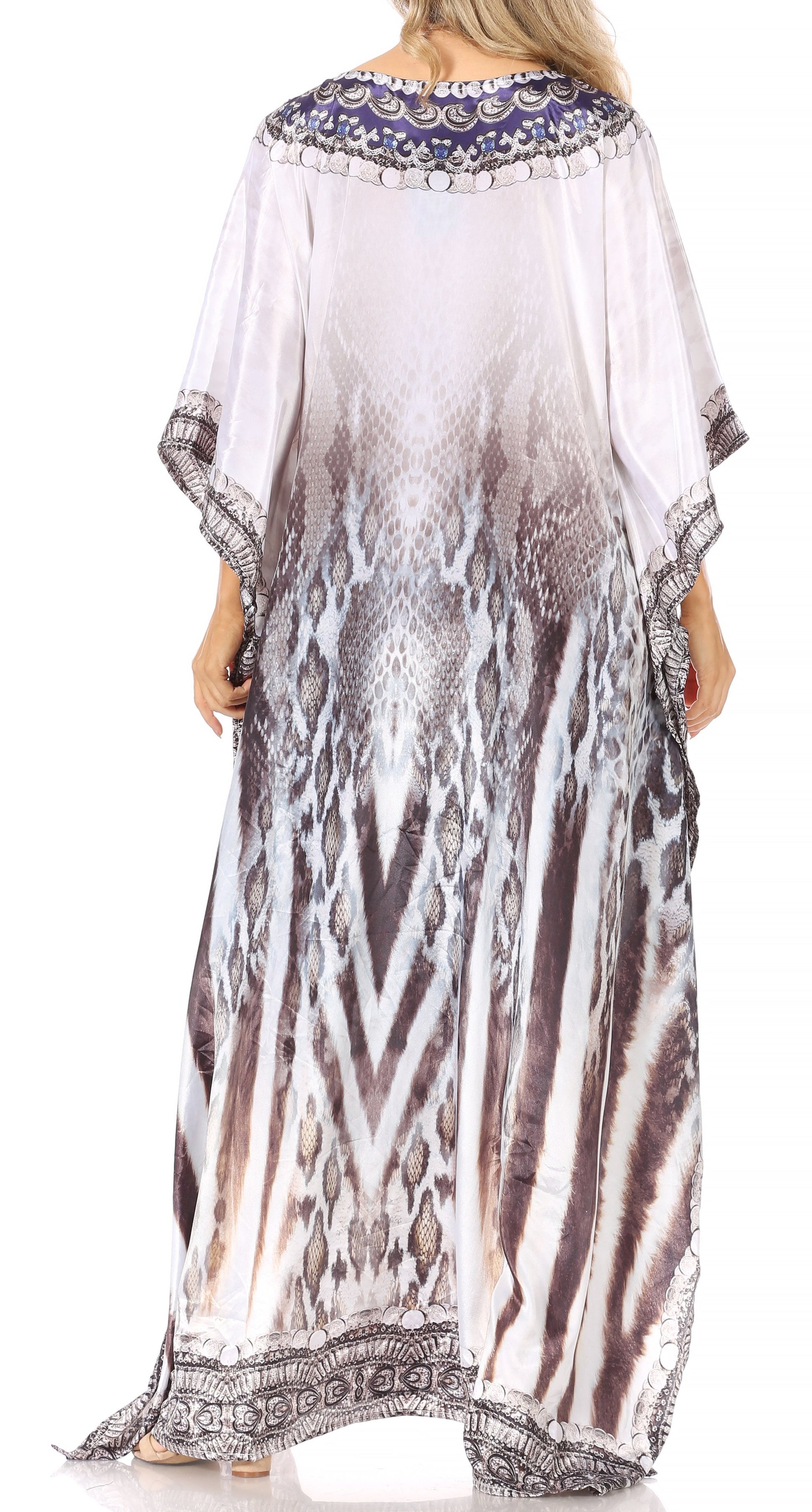 Sakkas Anahi Flowy Design V Neck Long Caftan Dress / Cover Up With Rhinestone - Concordia Style Boutique