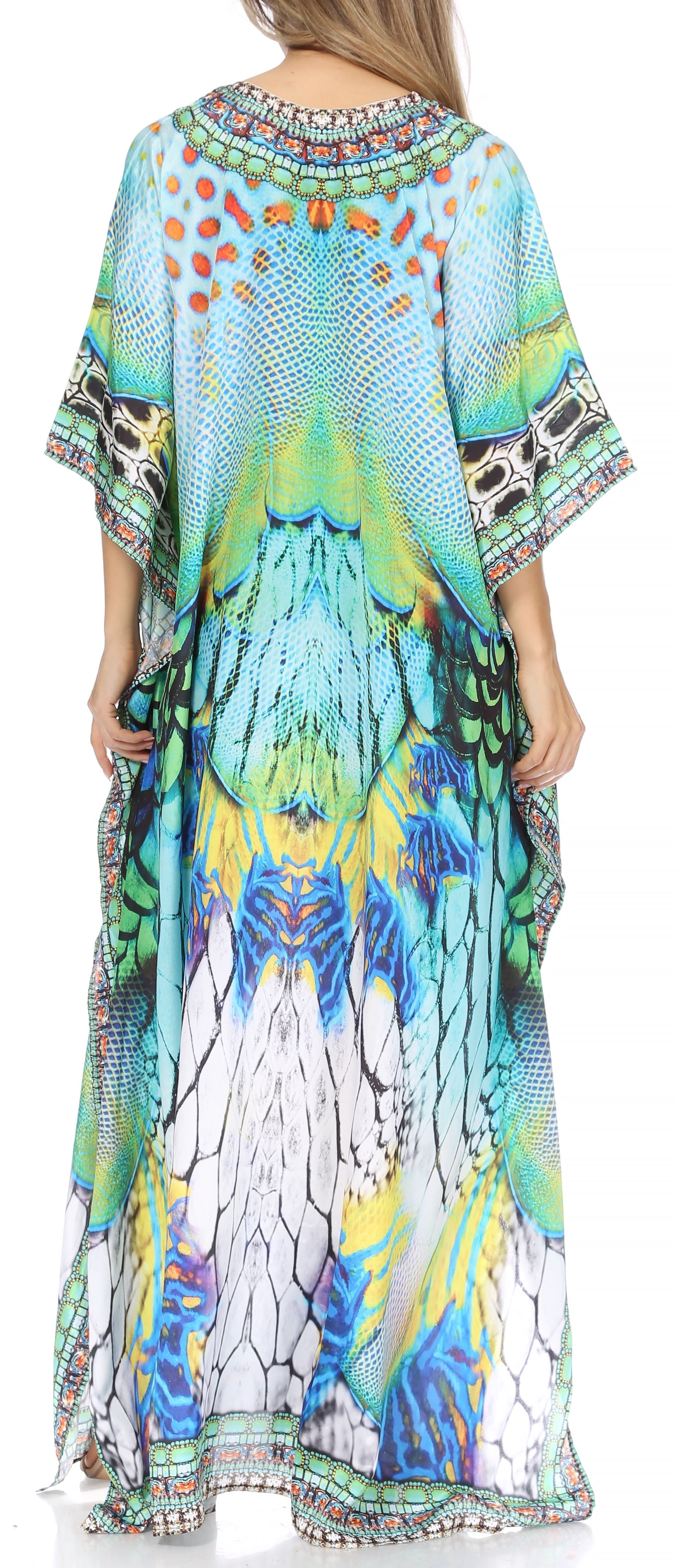 Sakkas Georgettina Flowy Rhinestone V Neck Long Caftan Dress/Cover Up - Concordia Style Boutique