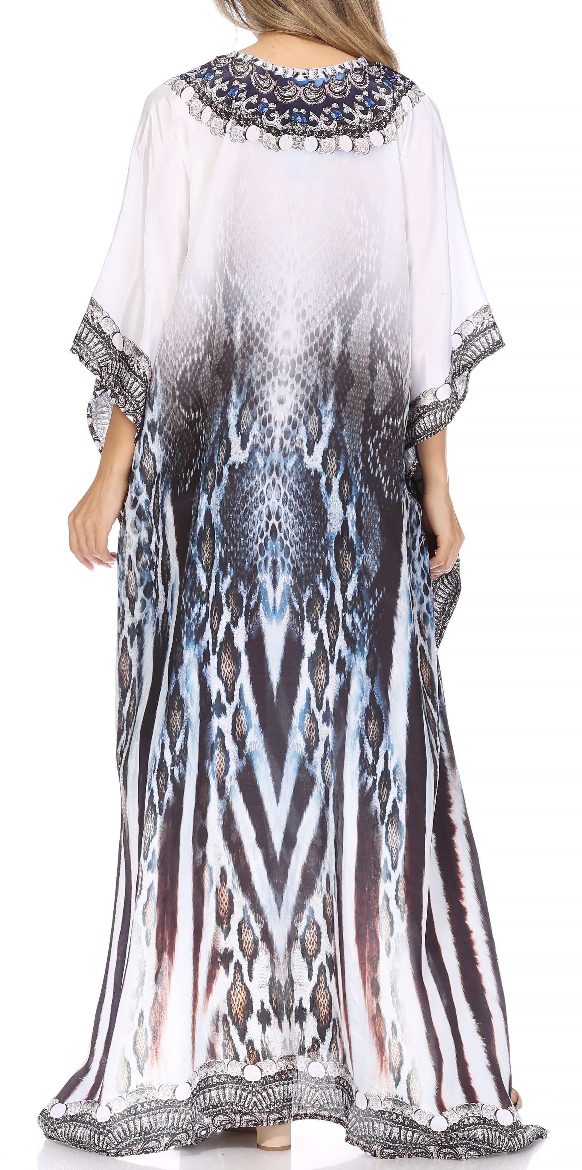 Sakkas Georgettina Flowy Rhinestone V Neck Long Caftan Dress/Cover Up - Concordia Style Boutique