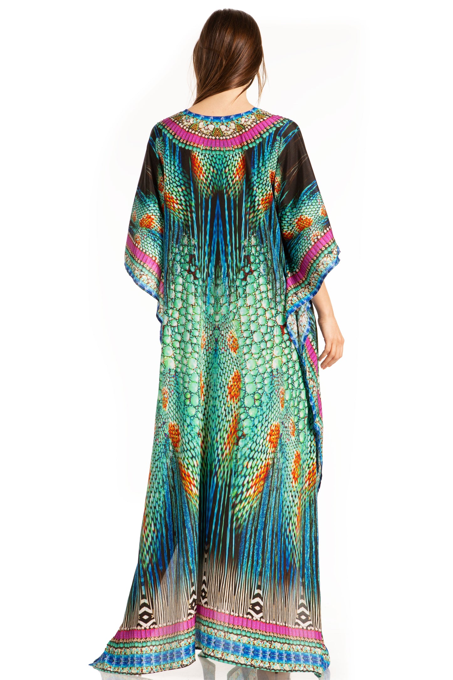 Sakkas Georgettina Flowy Rhinestone V Neck Long Caftan Dress/Cover Up - Concordia Style Boutique