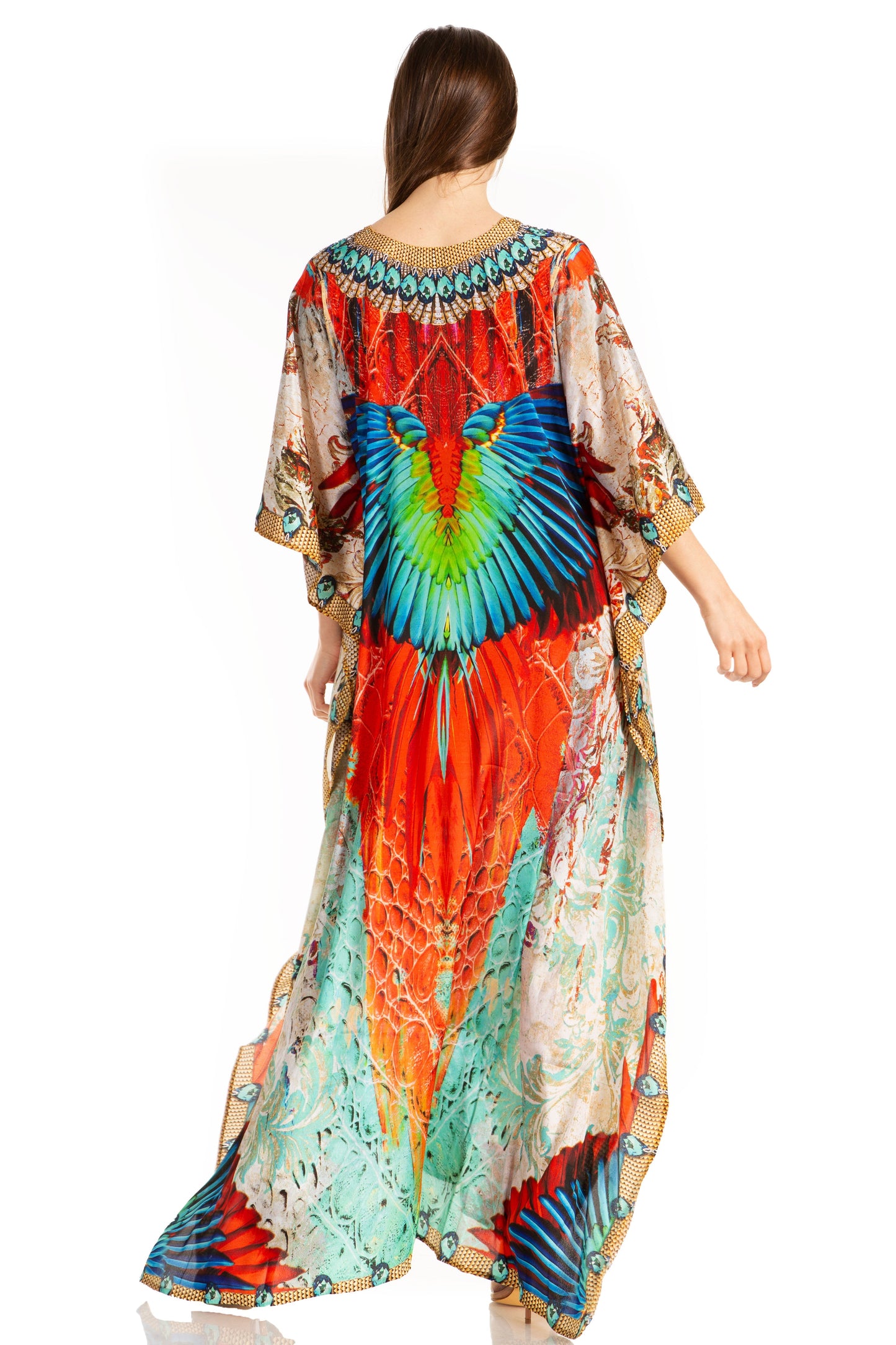 Sakkas Georgettina Flowy Rhinestone V Neck Long Caftan Dress/Cover Up - Concordia Style Boutique