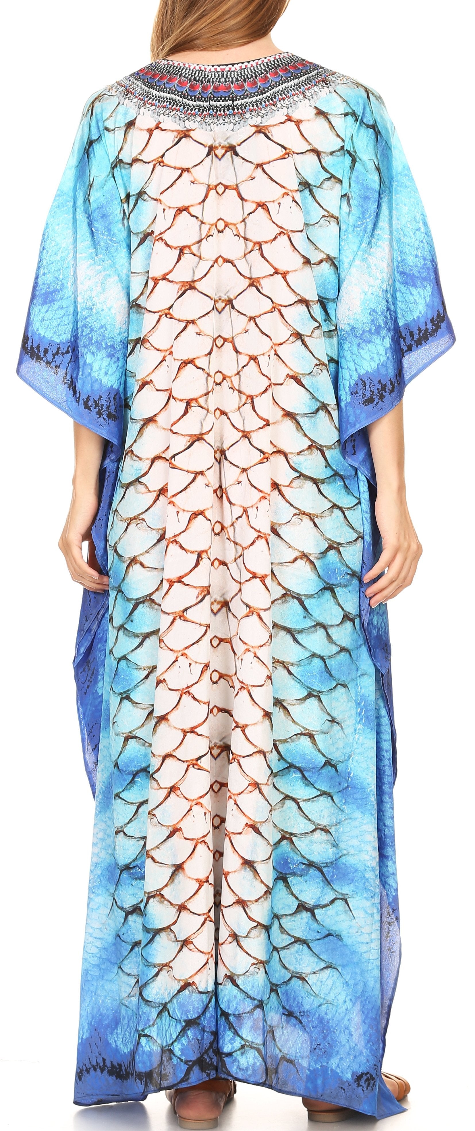 Sakkas Georgettina Flowy Rhinestone V Neck Long Caftan Dress/Cover Up - Concordia Style Boutique