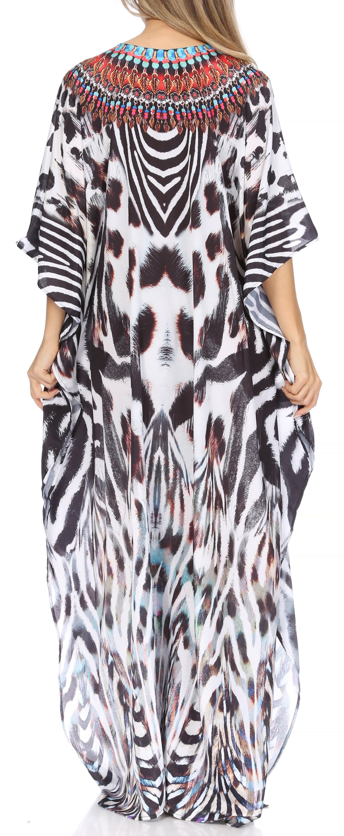 Sakkas Georgettina Flowy Rhinestone V Neck Long Caftan Dress/Cover Up - Concordia Style Boutique
