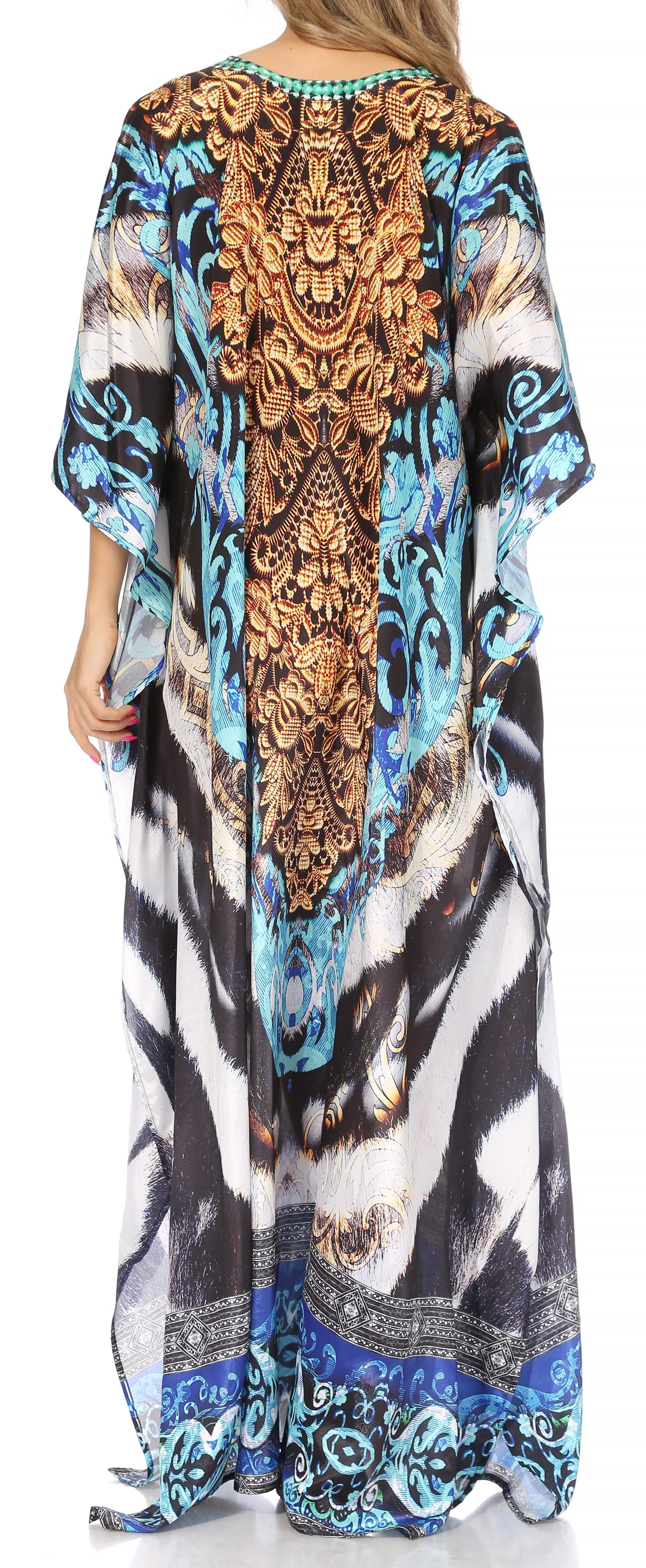 Sakkas Georgettina Flowy Rhinestone V Neck Long Caftan Dress/Cover Up - Concordia Style Boutique