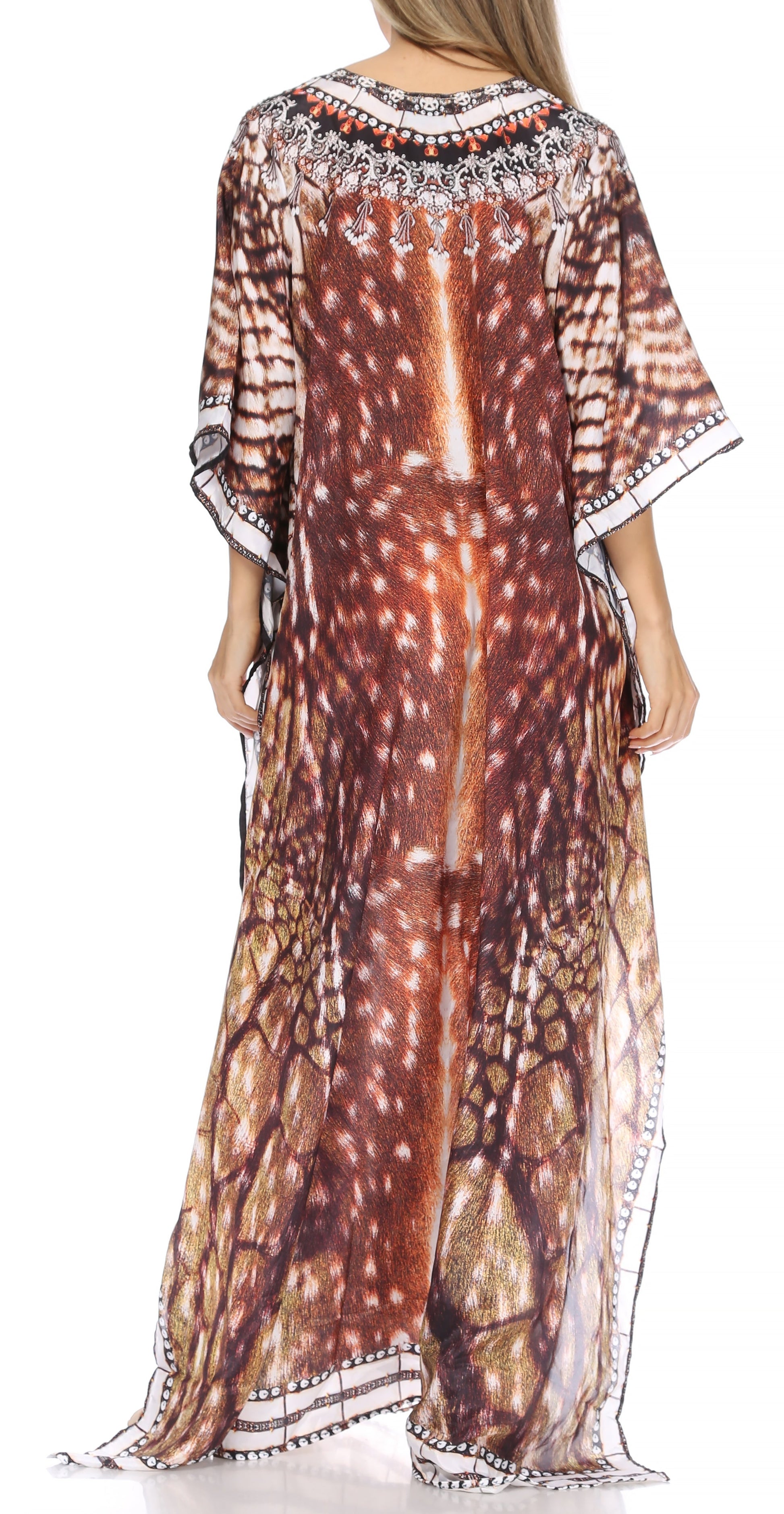 Sakkas Georgettina Flowy Rhinestone V Neck Long Caftan Dress/Cover Up - Concordia Style Boutique