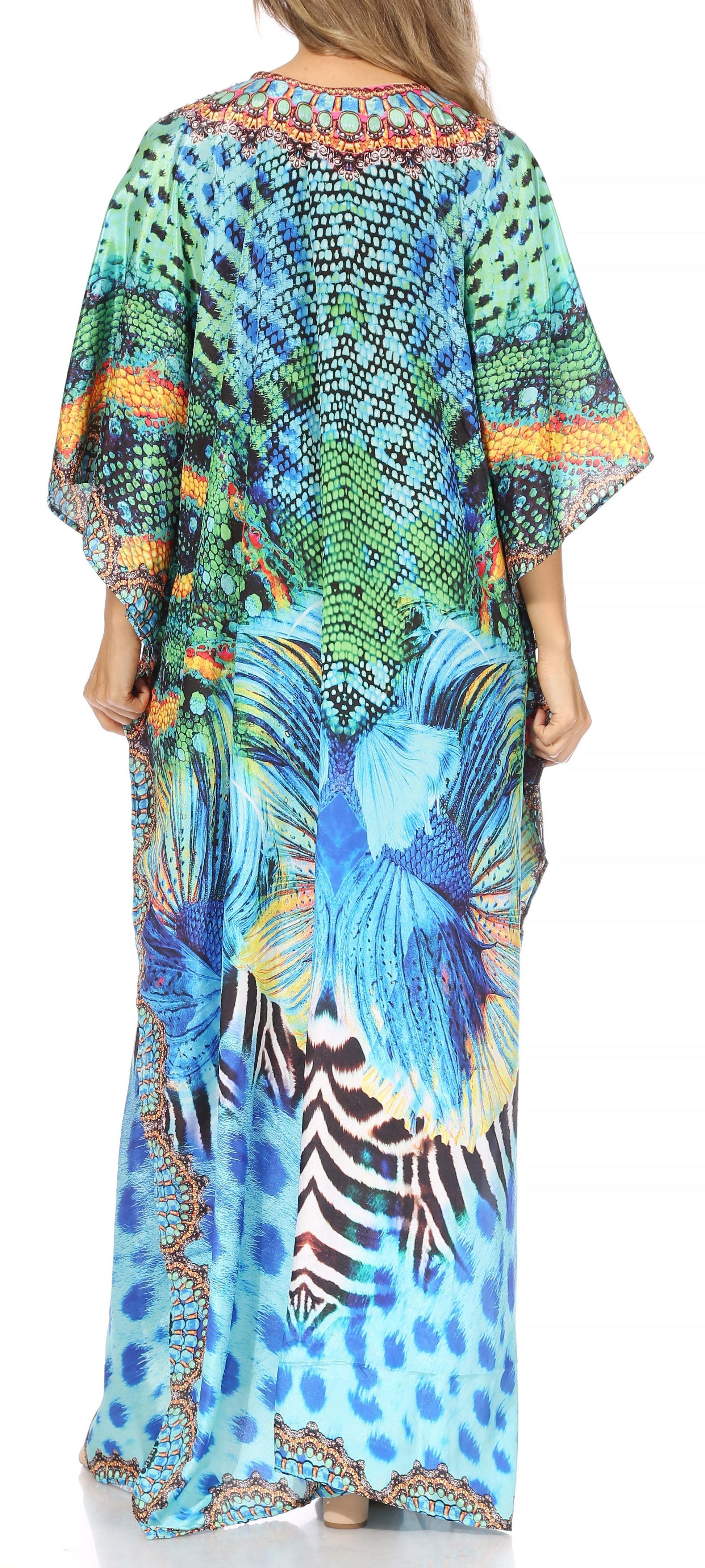 Sakkas Georgettina Flowy Rhinestone V Neck Long Caftan Dress/Cover Up - Concordia Style Boutique