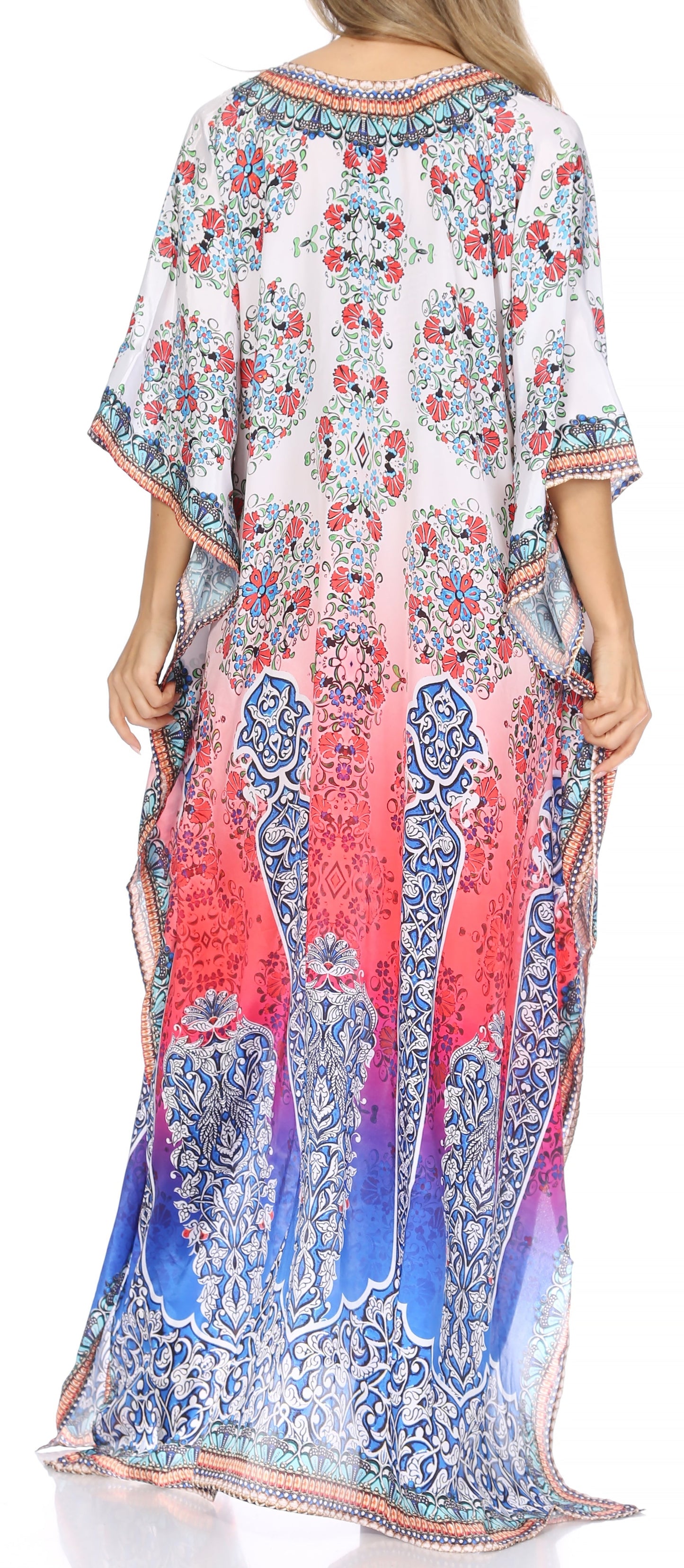 Sakkas Georgettina Flowy Rhinestone V Neck Long Caftan Dress/Cover Up - Concordia Style Boutique
