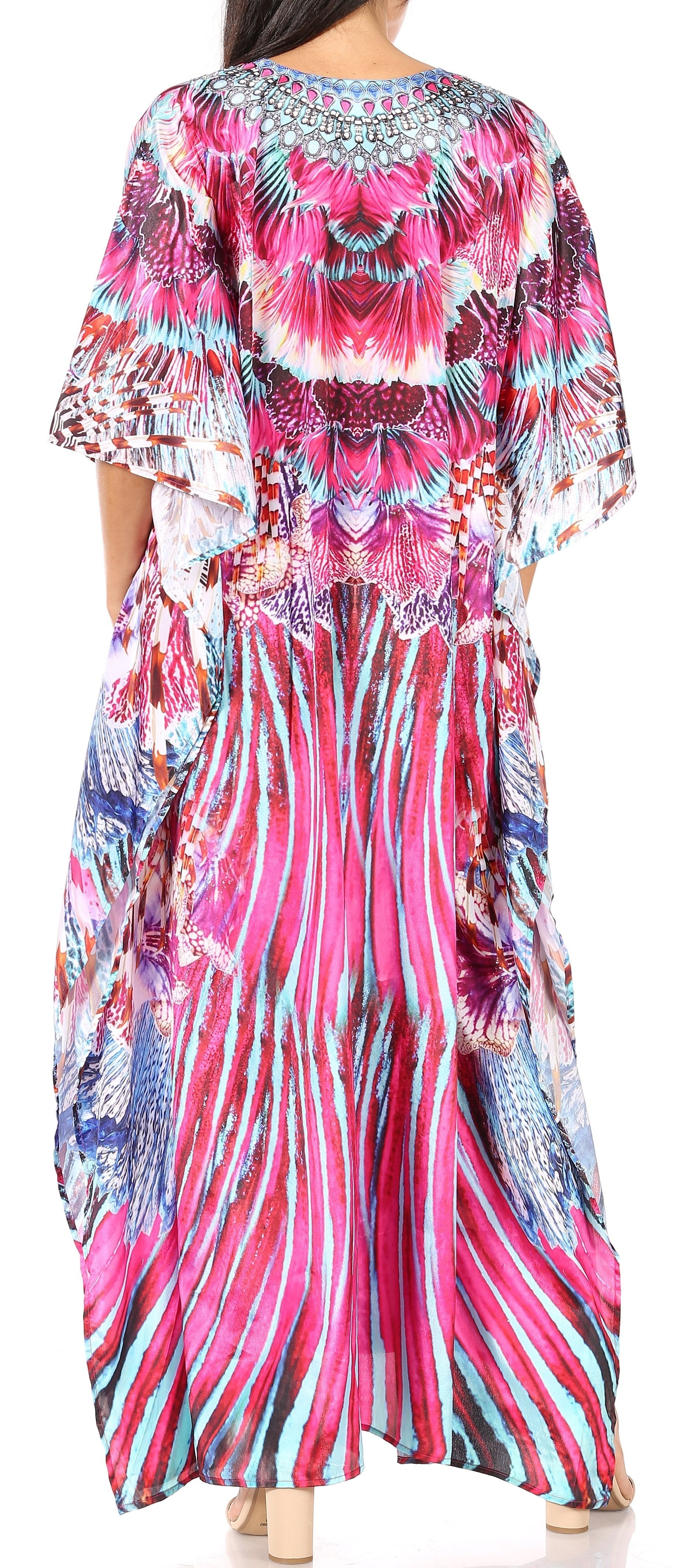 Sakkas Georgettina Flowy Rhinestone V Neck Long Caftan Dress/Cover Up - Concordia Style Boutique