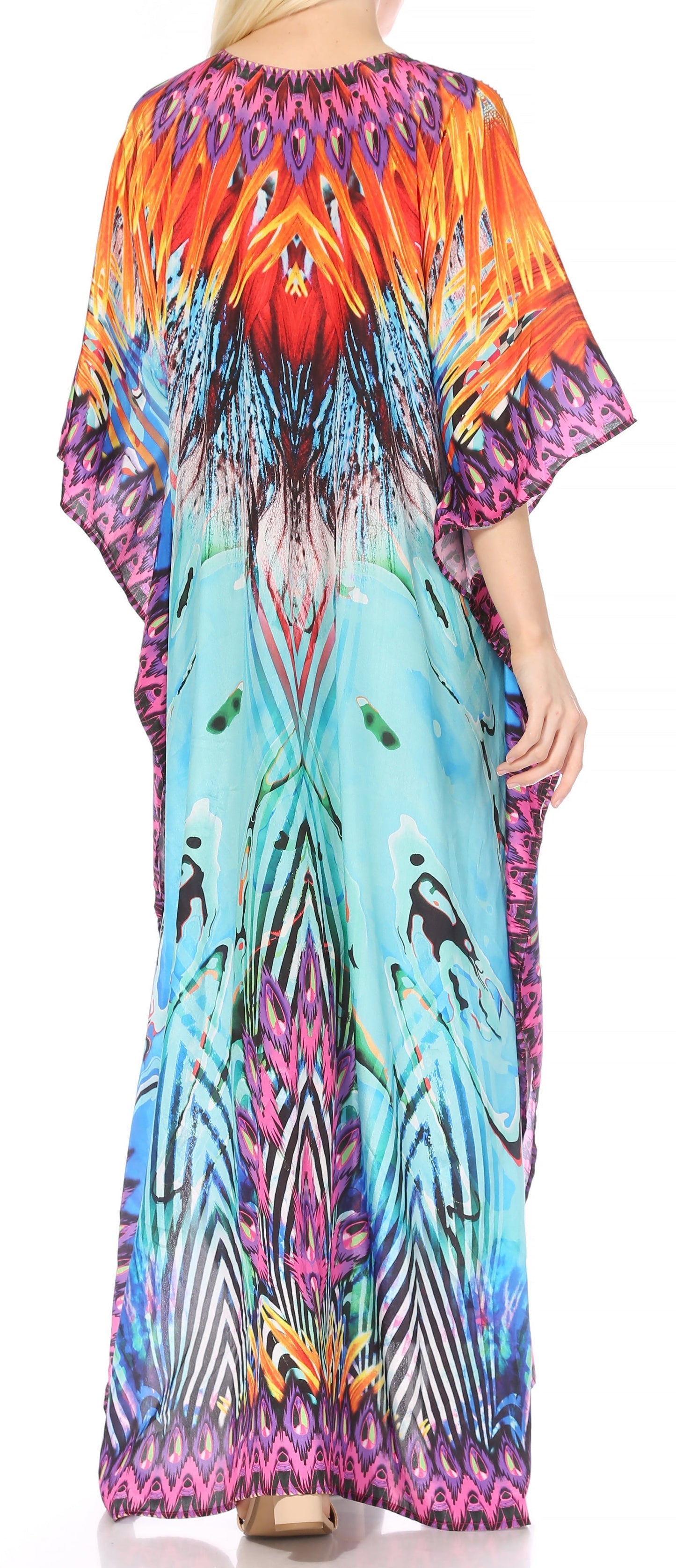 Sakkas Georgettina Flowy Rhinestone V Neck Long Caftan Dress/Cover Up - Concordia Style Boutique
