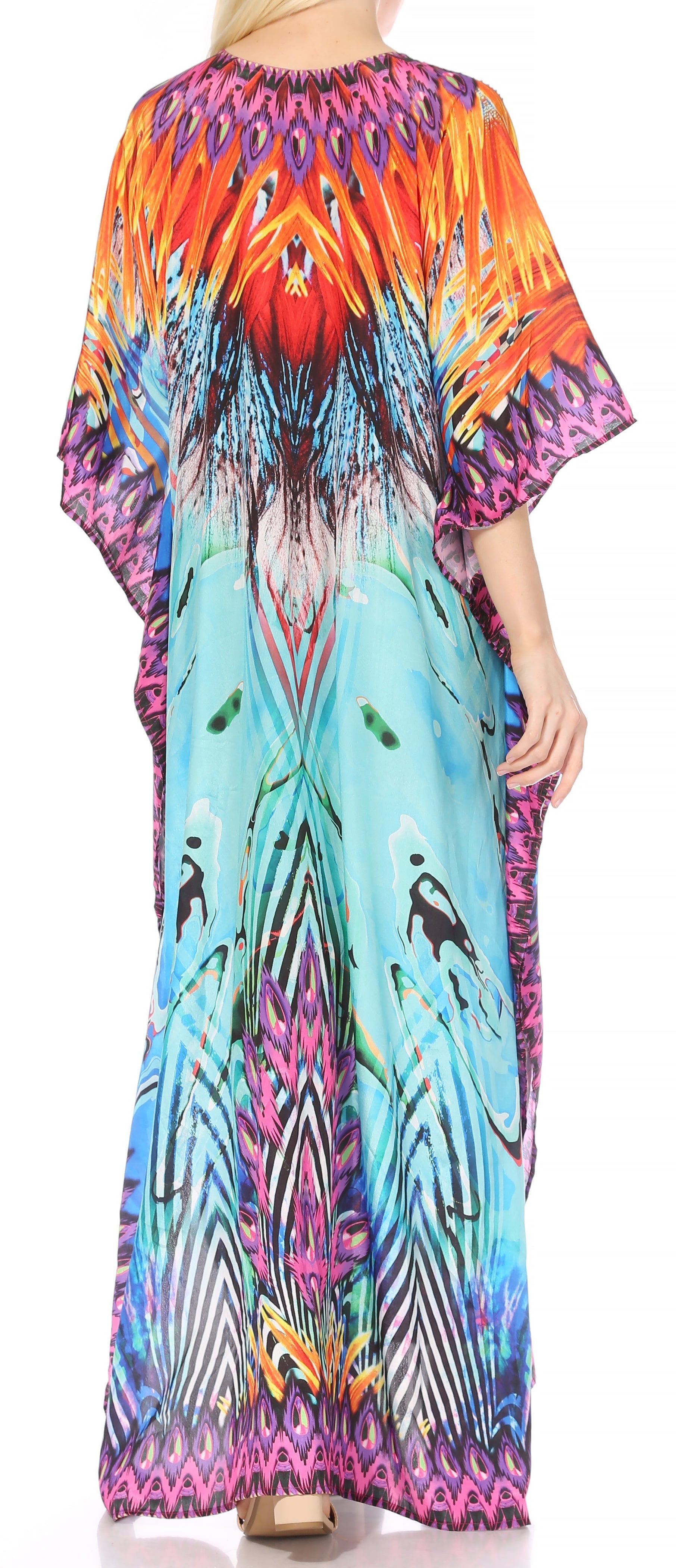Sakkas Georgettina Flowy Rhinestone V Neck Long Caftan Dress/Cover Up - Concordia Style Boutique