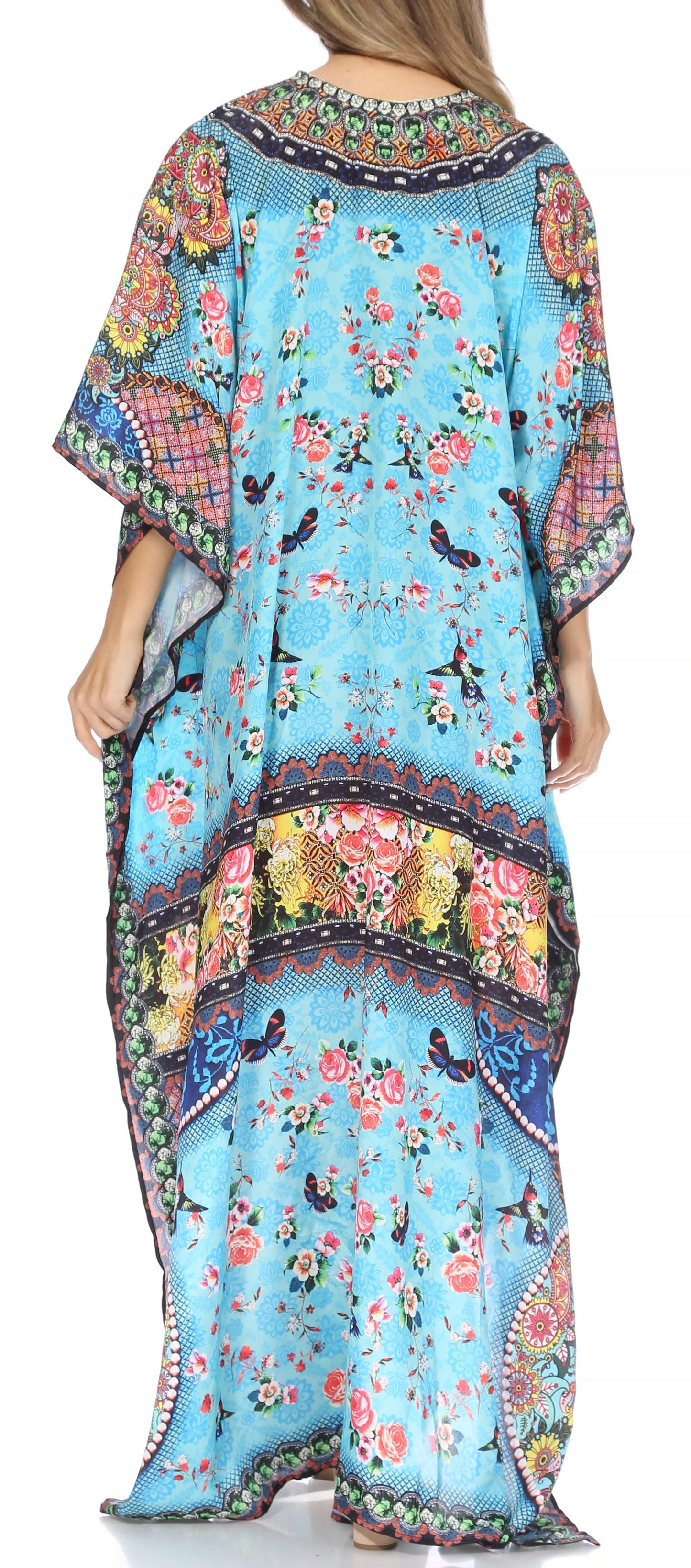 Sakkas Georgettina Flowy Rhinestone V Neck Long Caftan Dress/Cover Up - Concordia Style Boutique
