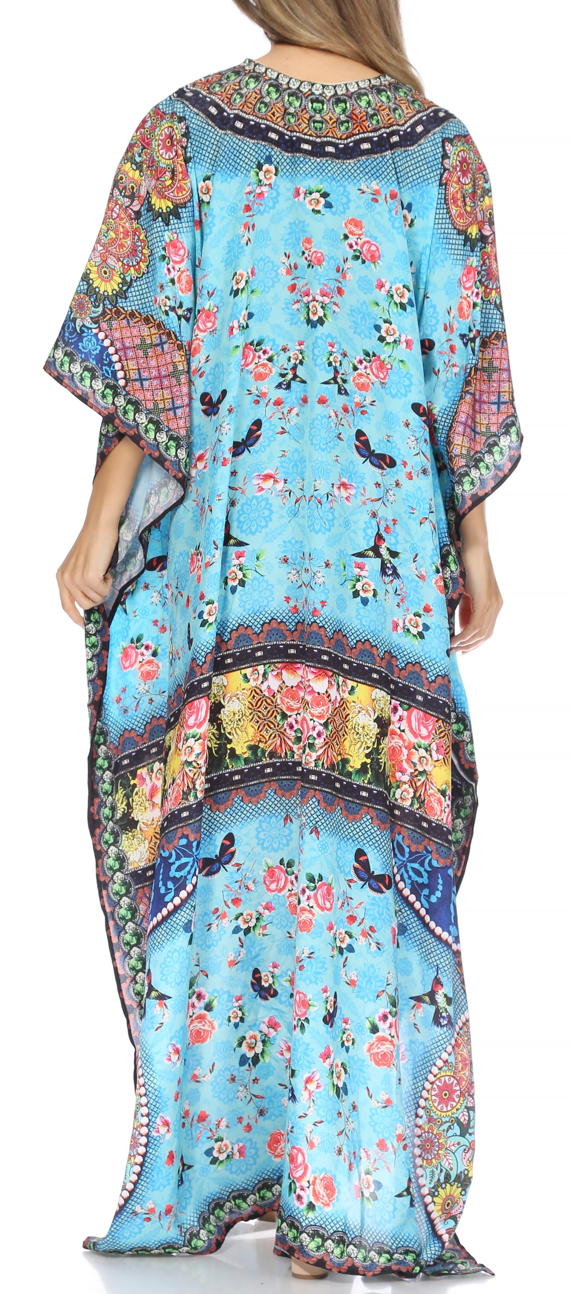 Sakkas Georgettina Flowy Rhinestone V Neck Long Caftan Dress/Cover Up - Concordia Style Boutique