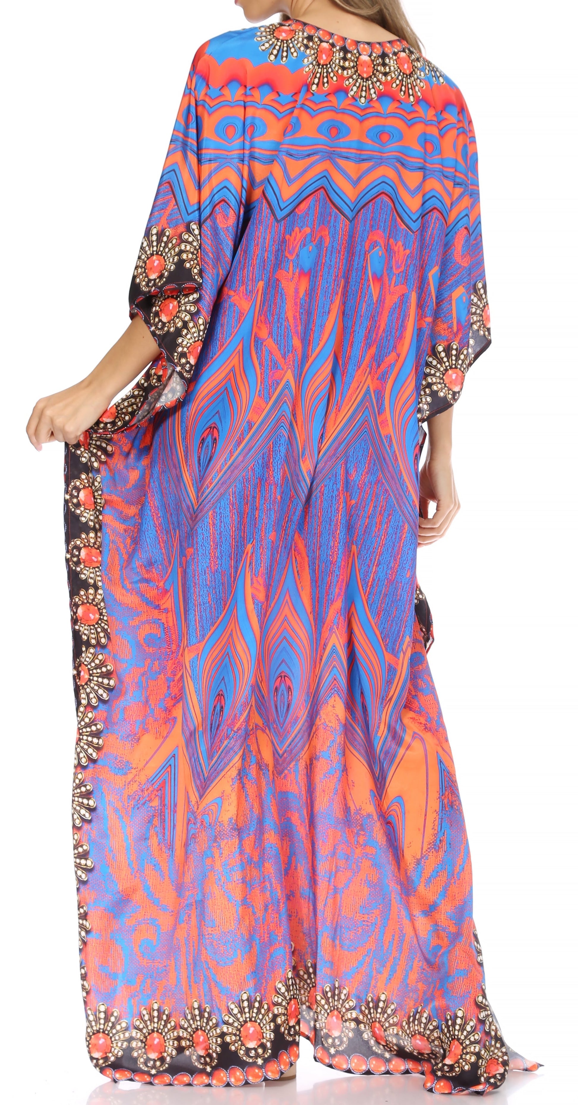 Sakkas Georgettina Flowy Rhinestone V Neck Long Caftan Dress/Cover Up - Concordia Style Boutique