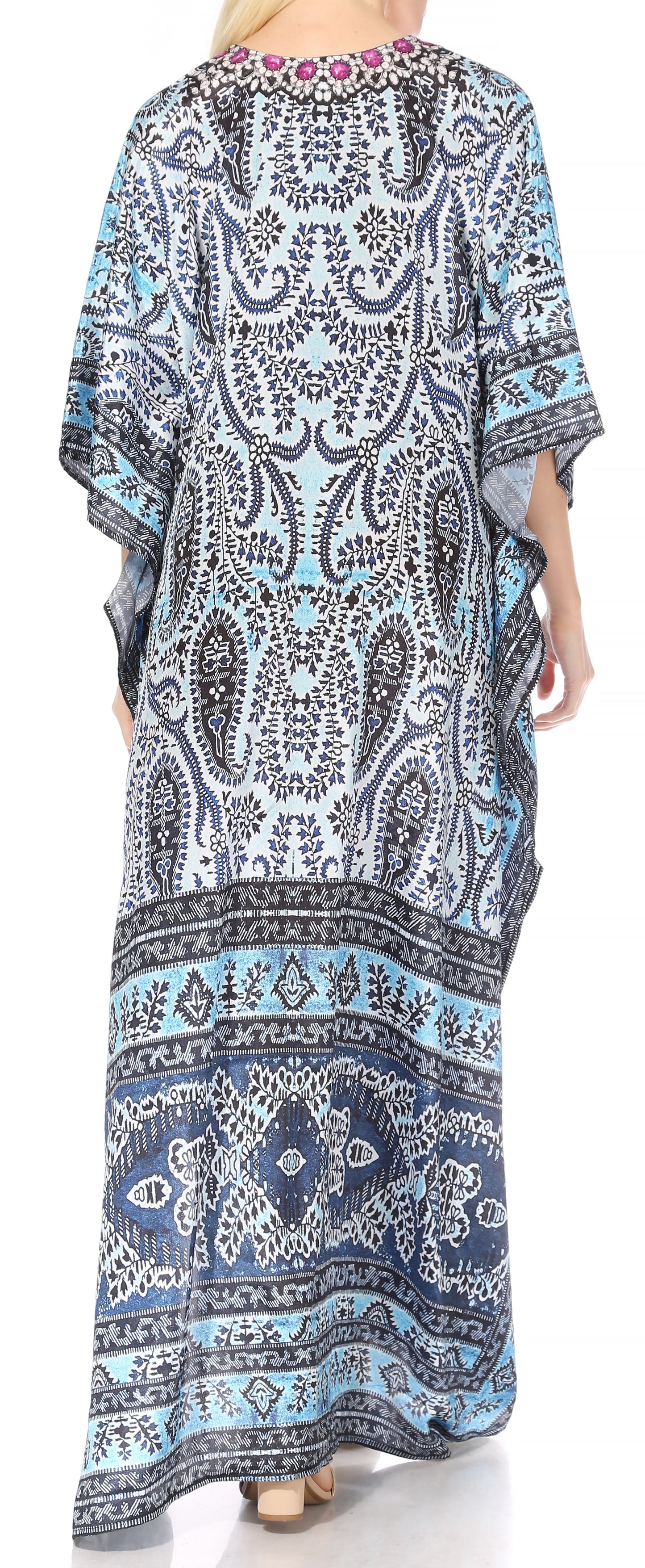 Sakkas Georgettina Flowy Rhinestone V Neck Long Caftan Dress/Cover Up - Concordia Style Boutique