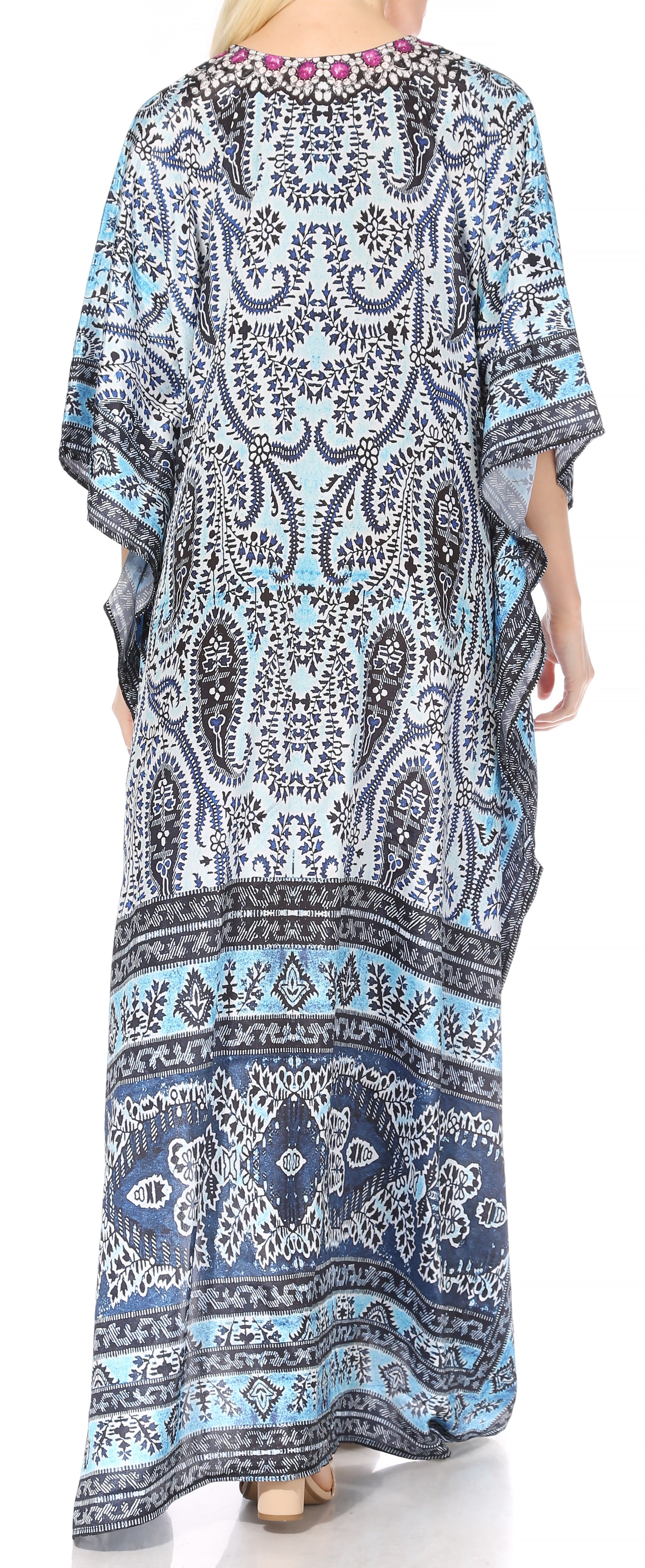 Sakkas Georgettina Flowy Rhinestone V Neck Long Caftan Dress/Cover Up - Concordia Style Boutique