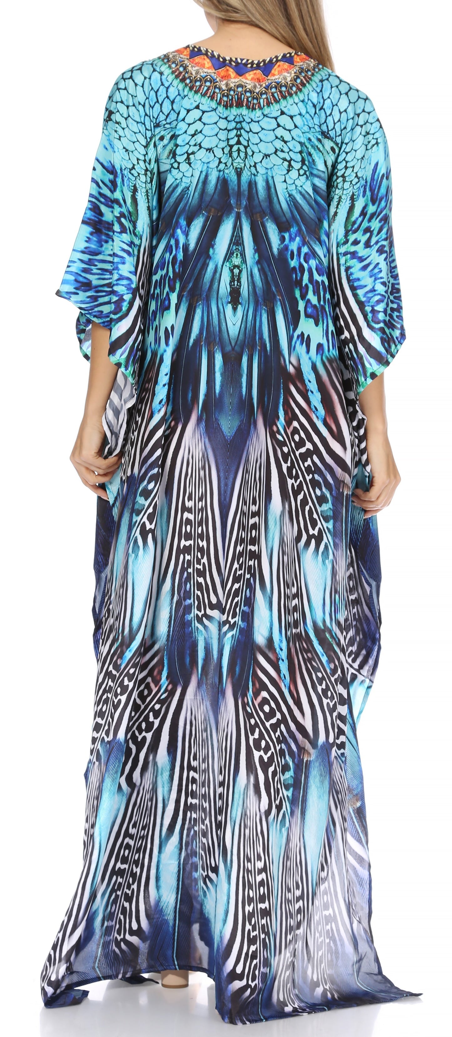Sakkas Georgettina Flowy Rhinestone V Neck Long Caftan Dress/Cover Up - Concordia Style Boutique