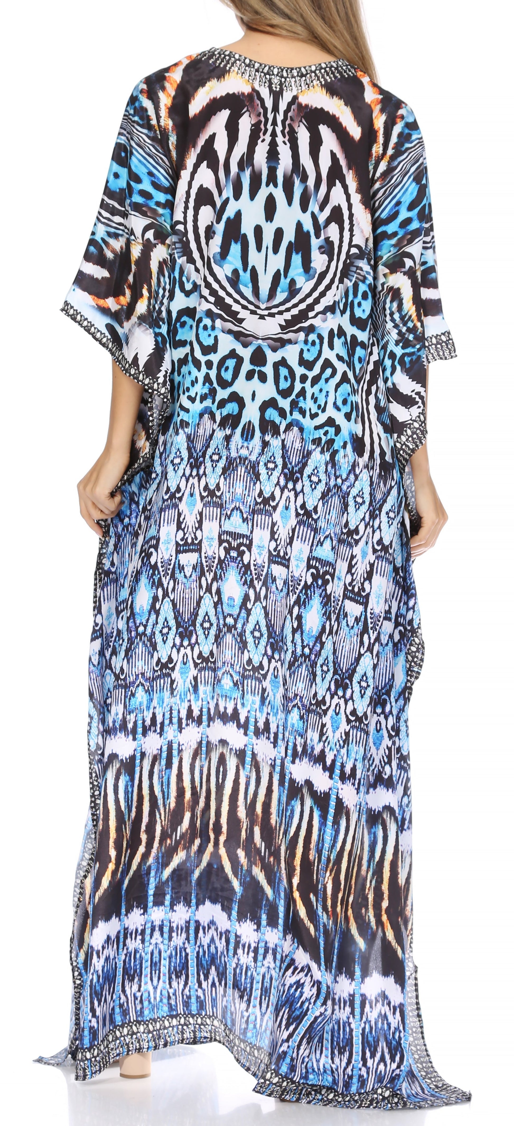 Sakkas Georgettina Flowy Rhinestone V Neck Long Caftan Dress/Cover Up - Concordia Style Boutique