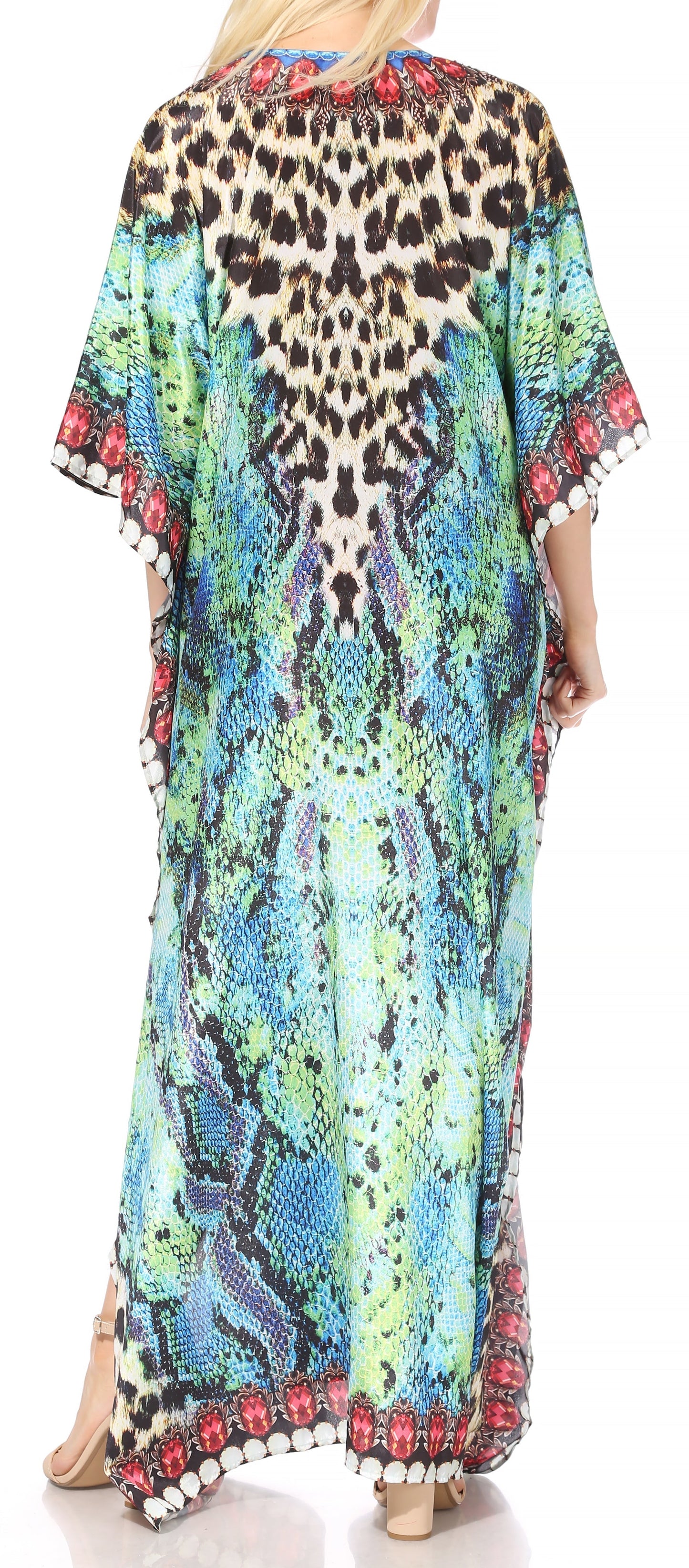 Sakkas Georgettina Flowy Rhinestone V Neck Long Caftan Dress/Cover Up - Concordia Style Boutique