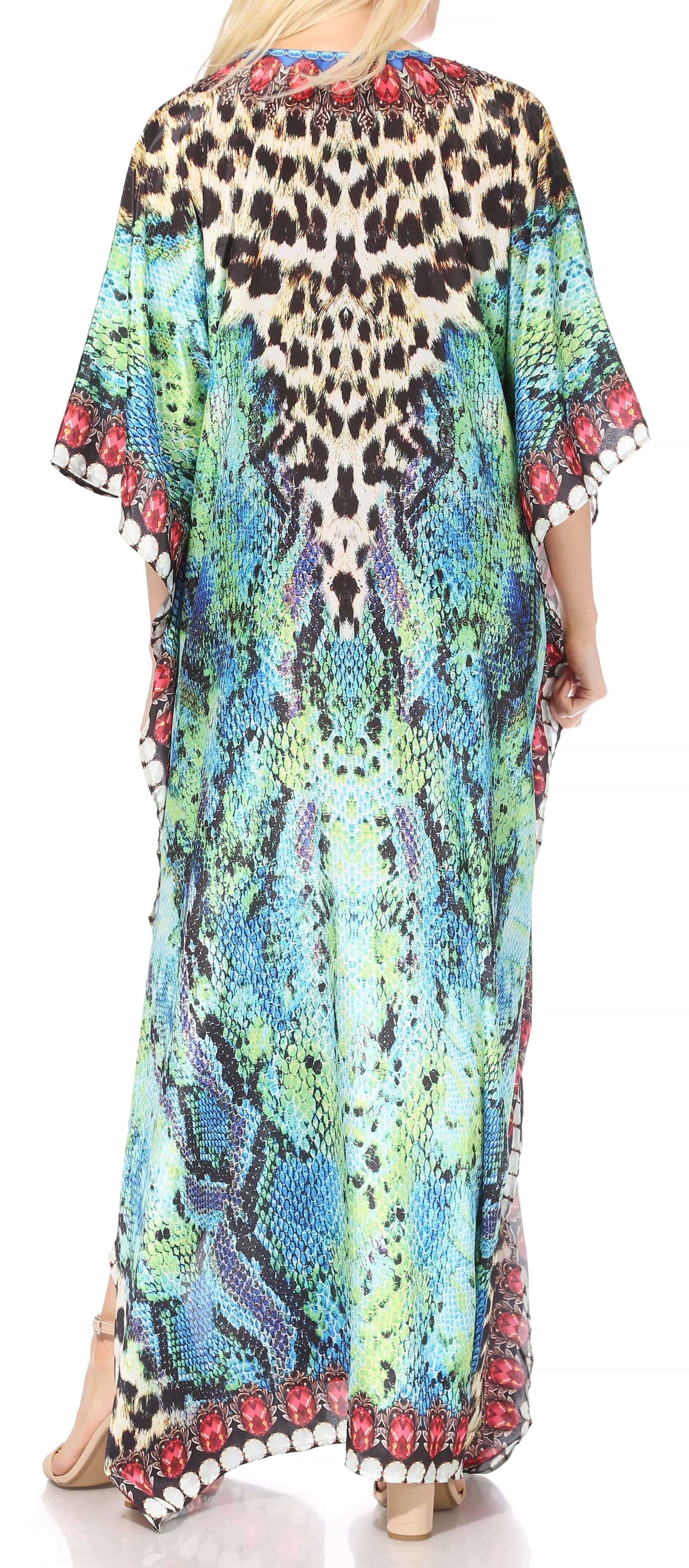 Sakkas Georgettina Flowy Rhinestone V Neck Long Caftan Dress/Cover Up - Concordia Style Boutique